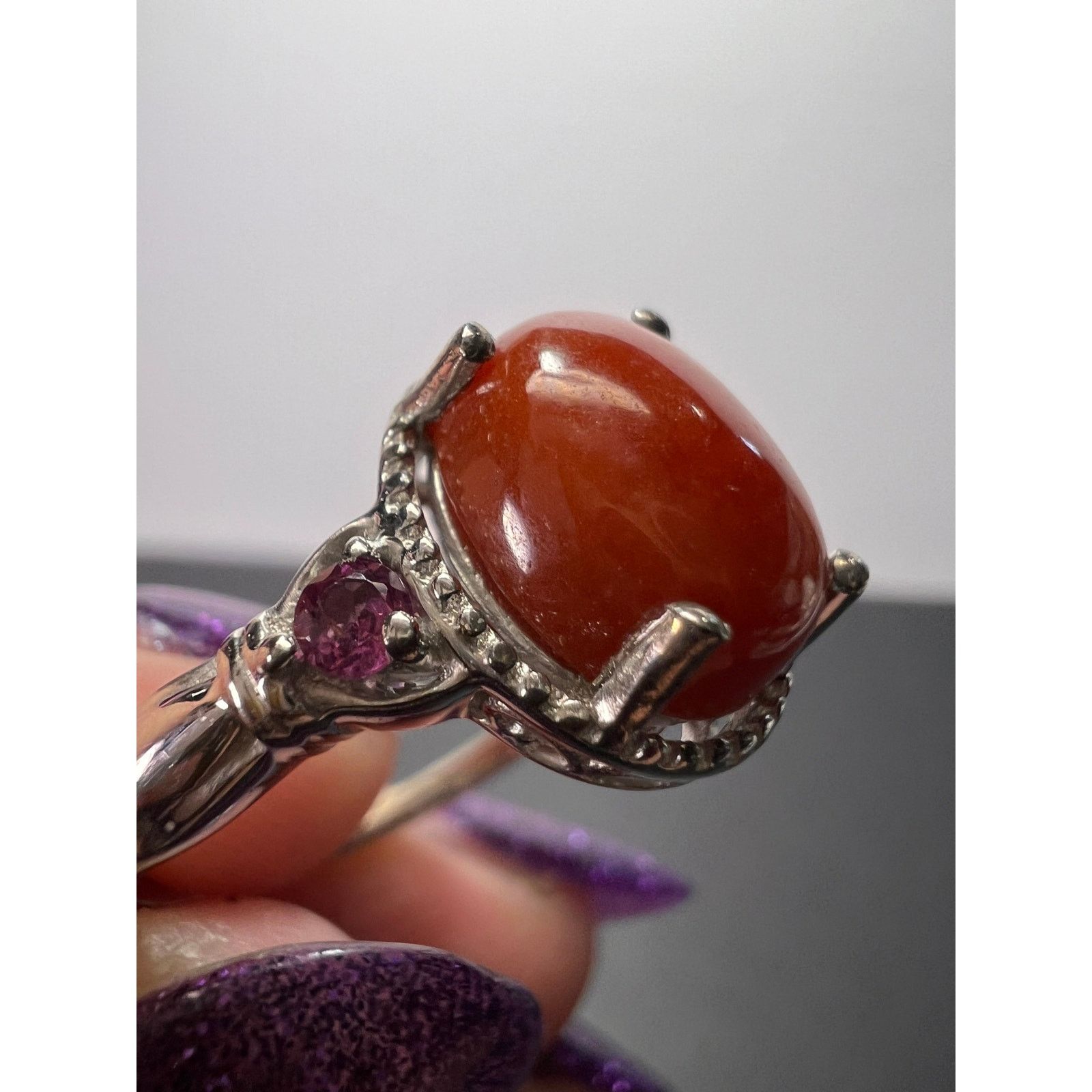 Other Red Jade and grape rhodolite garnet sterling silver ring Size ONE SIZE - 3 Thumbnail