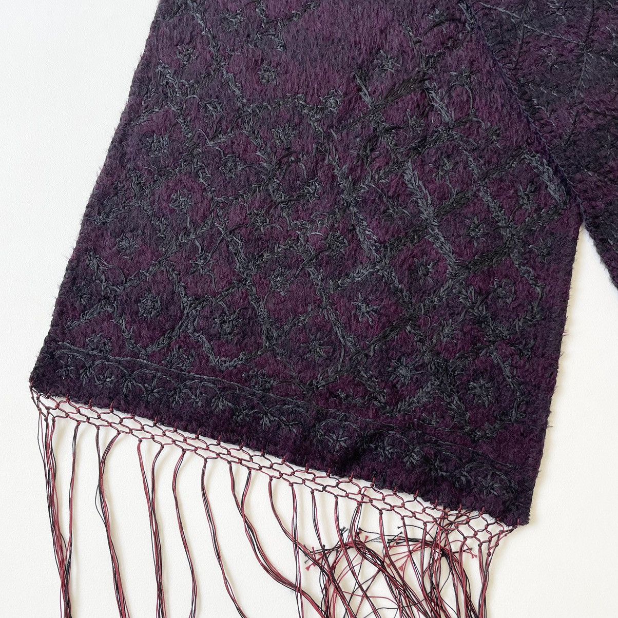 Dries Van Noten Black / Purple ‘Embroidered Wool Scarf’ Size ONE SIZE - 2 Thumbnail