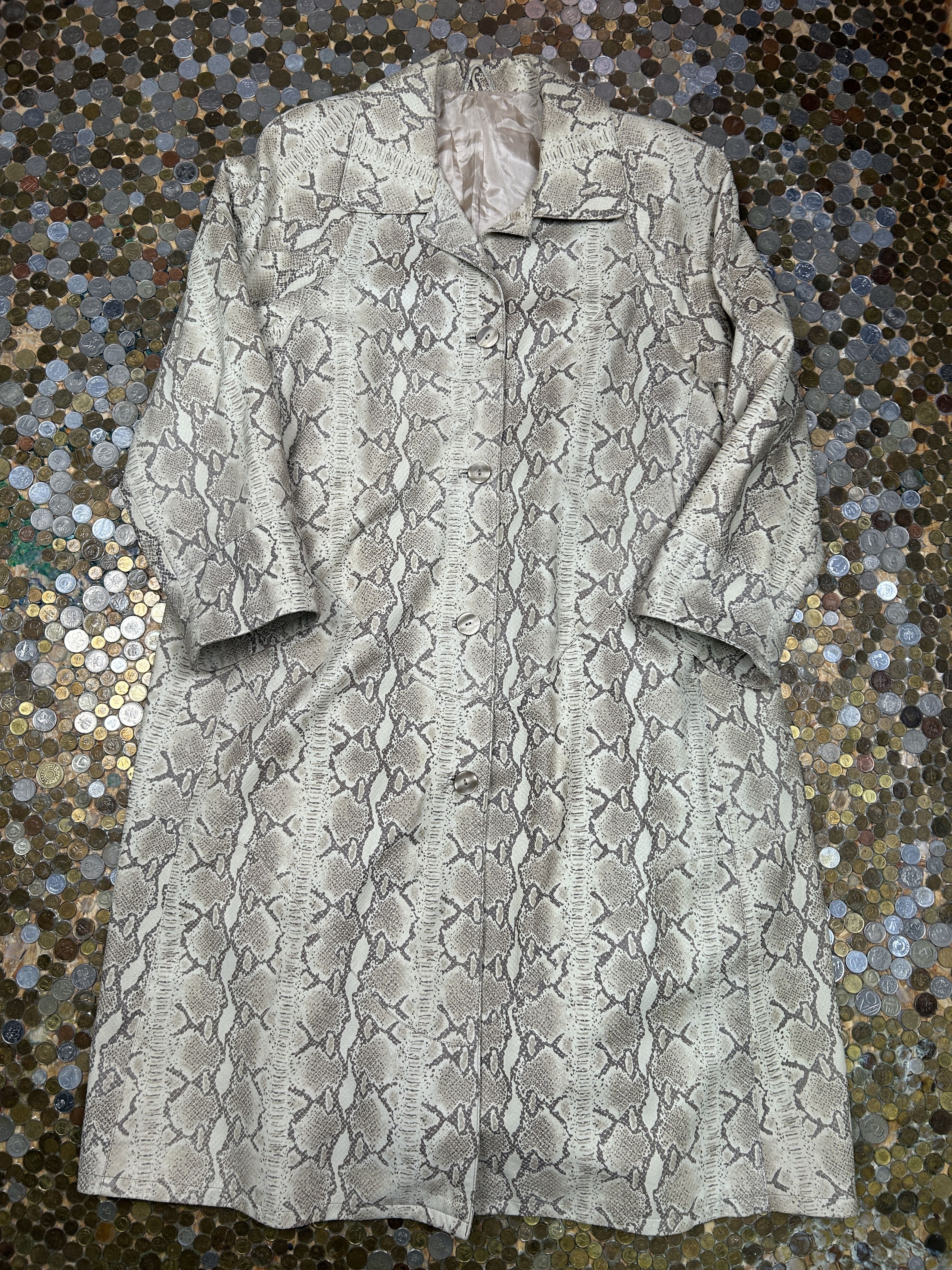 image of Vera Pelle Leather Coat Vintage Snake Skin Long Jacket 80's in Snakeskin, Women's (Size XL)