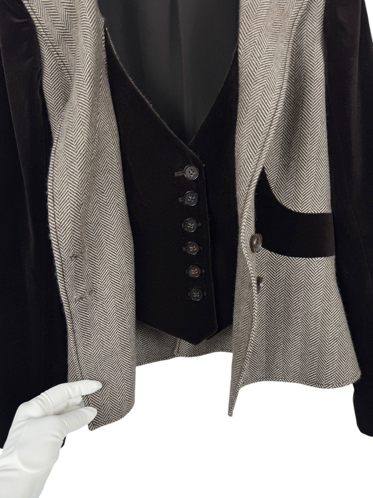 Valentino Valentino Wool Herringbone & Velour Jacket Simulated Vest Size M / US 6-8 / IT 42-44 - 14 Thumbnail