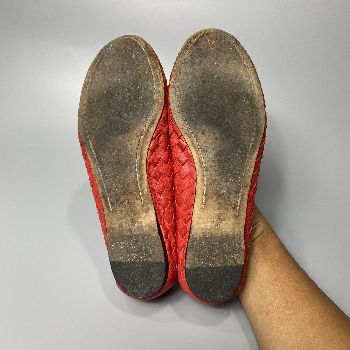 Bottega Veneta Red Leather Woven Ballet Flats Size US 6 / IT 36 - 12 Thumbnail