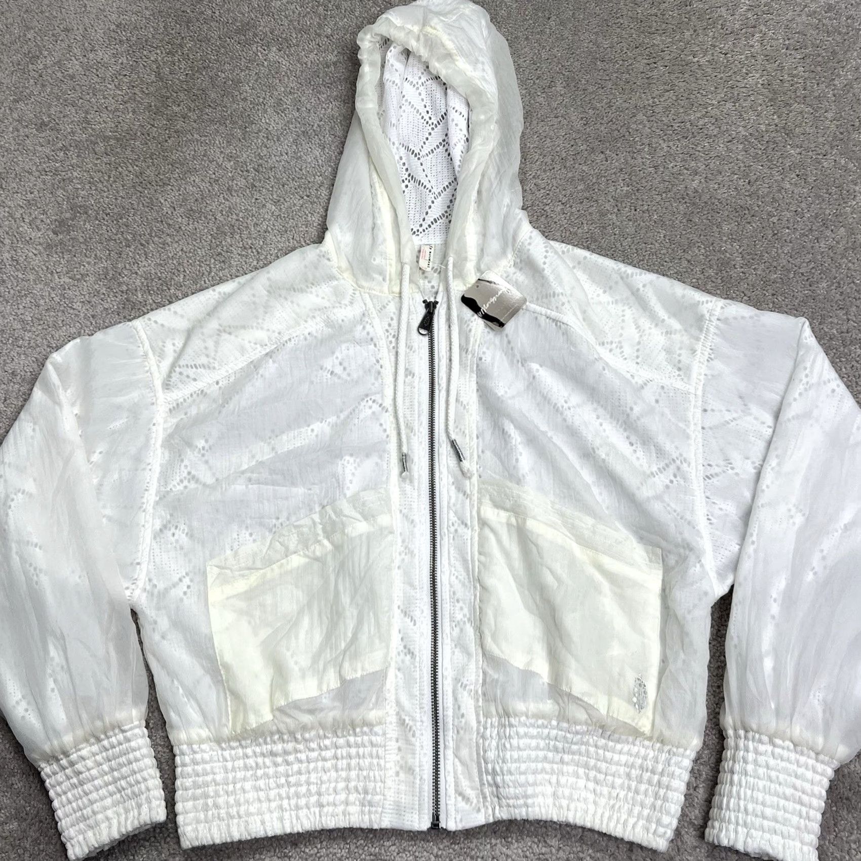 Free People VINTAGE? No. FP Free People Movement White Jacket XS Eyelet Sheer Crop Windbreaker Hoodie NWT Size XS / US 0-2 / IT 36-38 - 2 Thumbnail