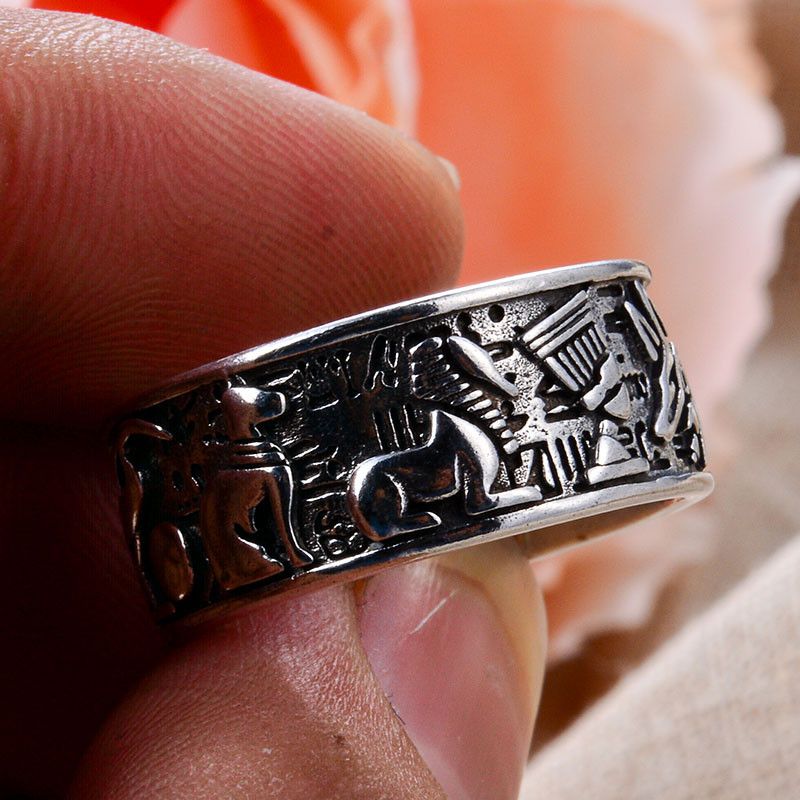 Jewelry × Vintage Resizable The Egyptian Gods Horus Anubis Retro Ring Size ONE SIZE - 7 Thumbnail