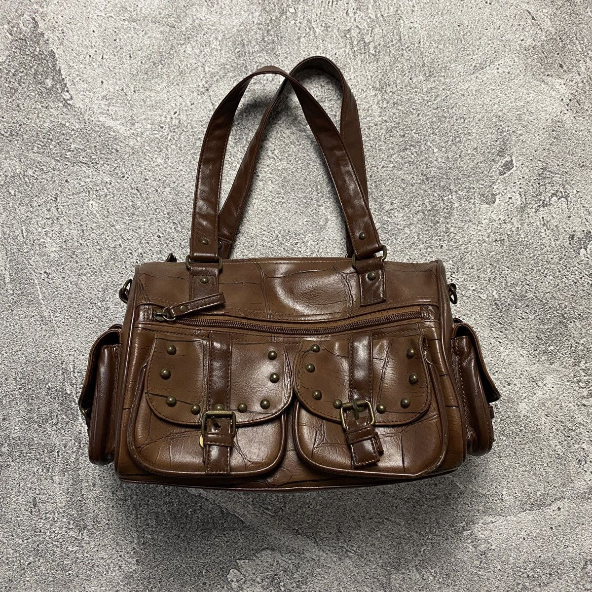 2000s Brown Leather Shoulder Bags Japanese Style