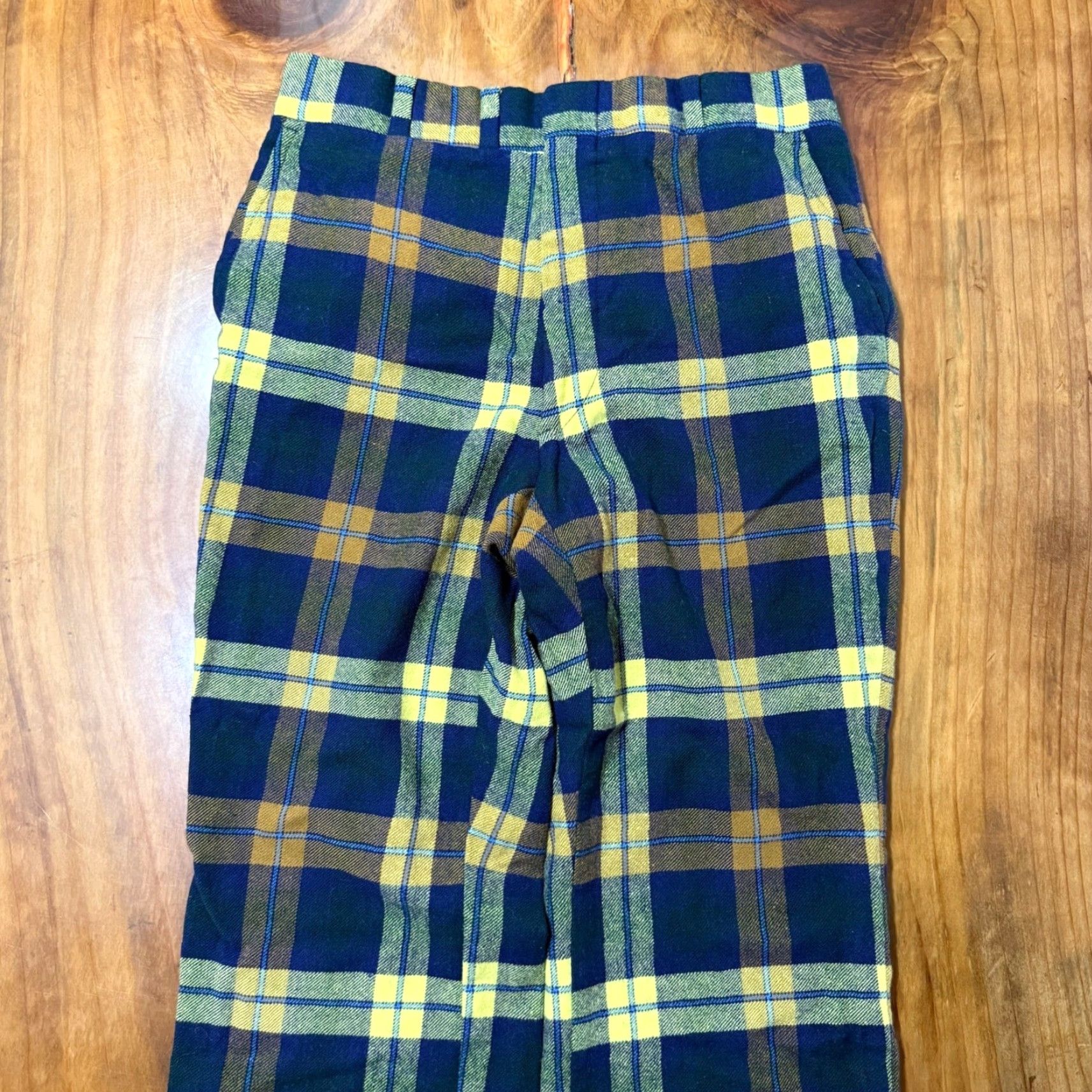 Nordstrom VINTAGE Corbin LL30 Mens Pants 32 x 30 Wool Plaid Retro Navy Blue Chino Classic Bootcut Size US 32 / EU 48 - 3 Thumbnail