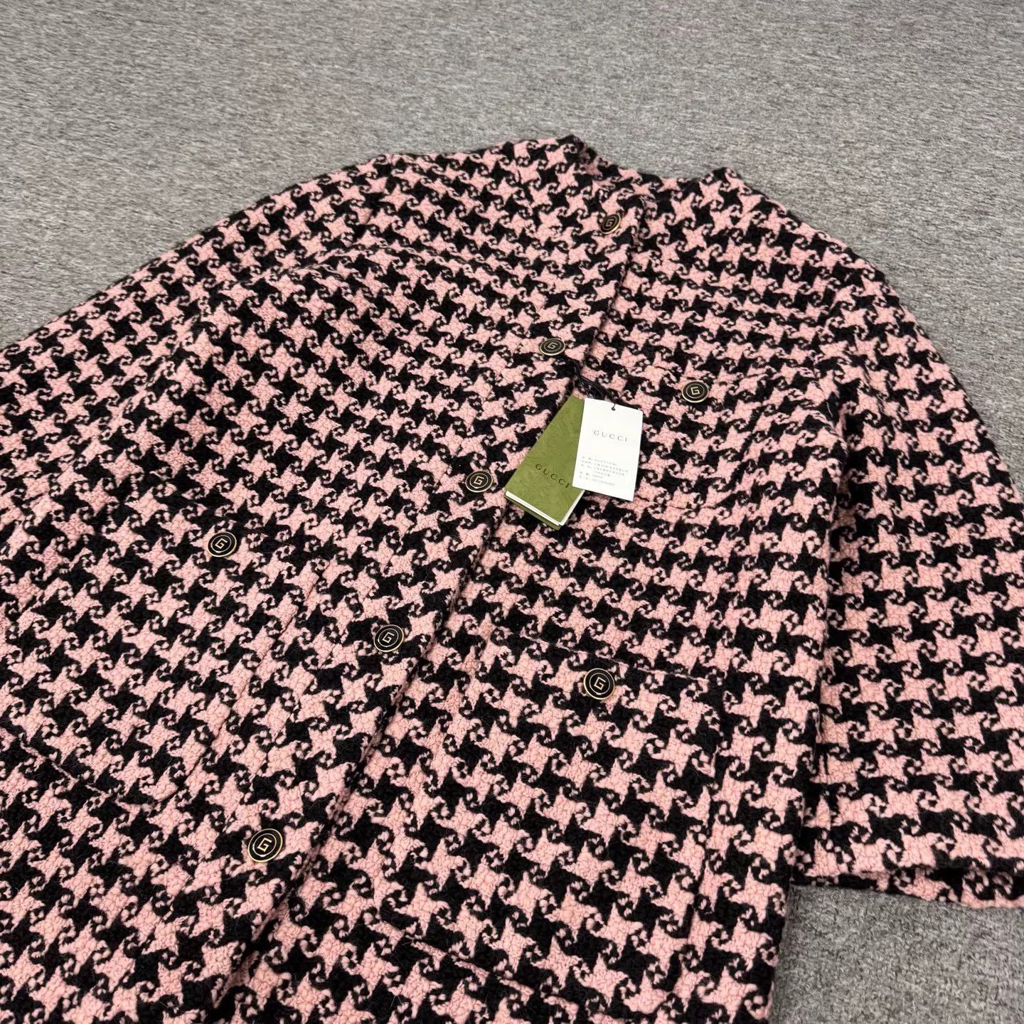 Gucci Gucci pink black houndstooth tweed collarless mid coat 40 Size S / US 4 / IT 40 - 3 Thumbnail