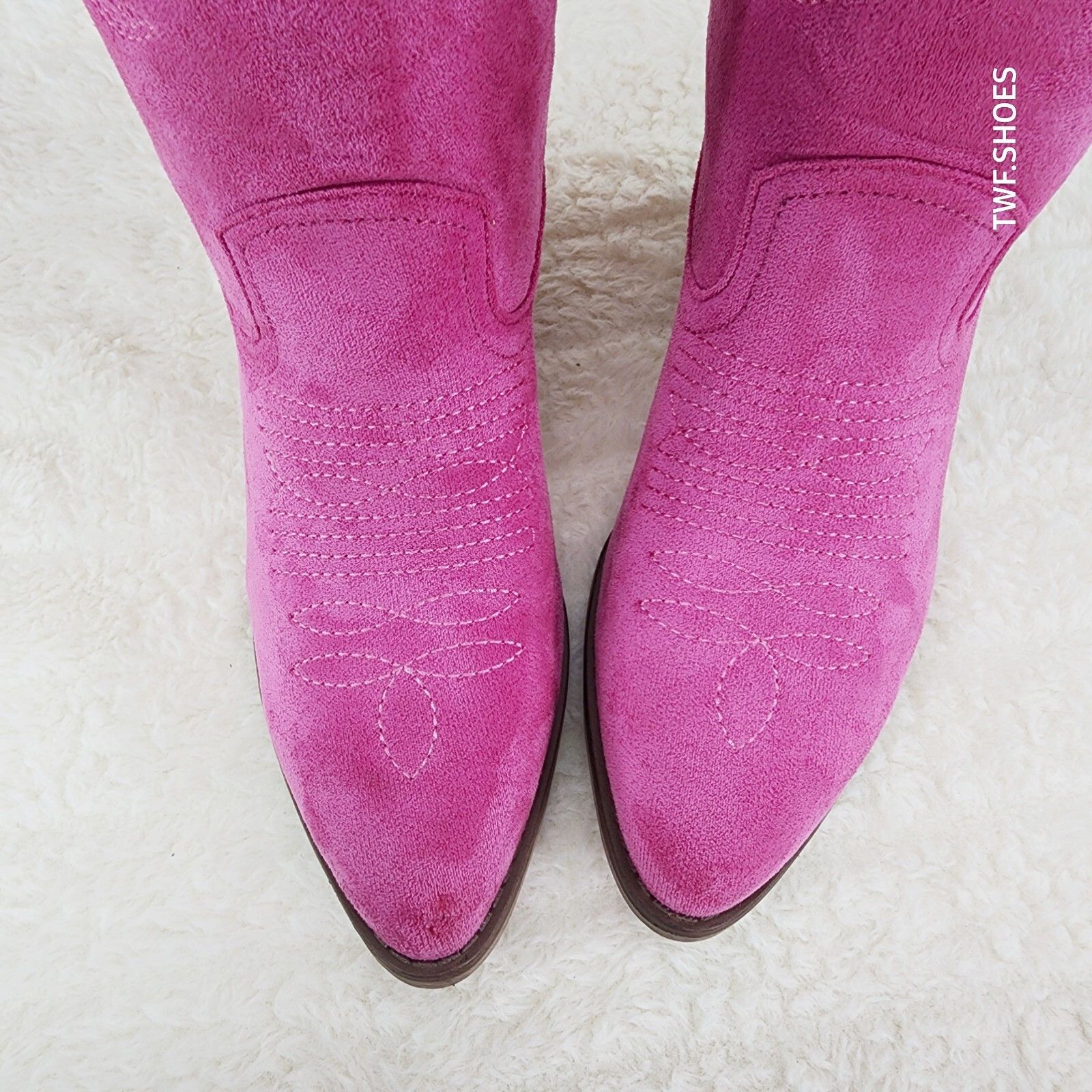 Other Wild Ones Fuchsia Pink Faux Suede Pull On Mid Calf Cowboy Co Size US 8.5 / IT 38.5 - 2 Thumbnail
