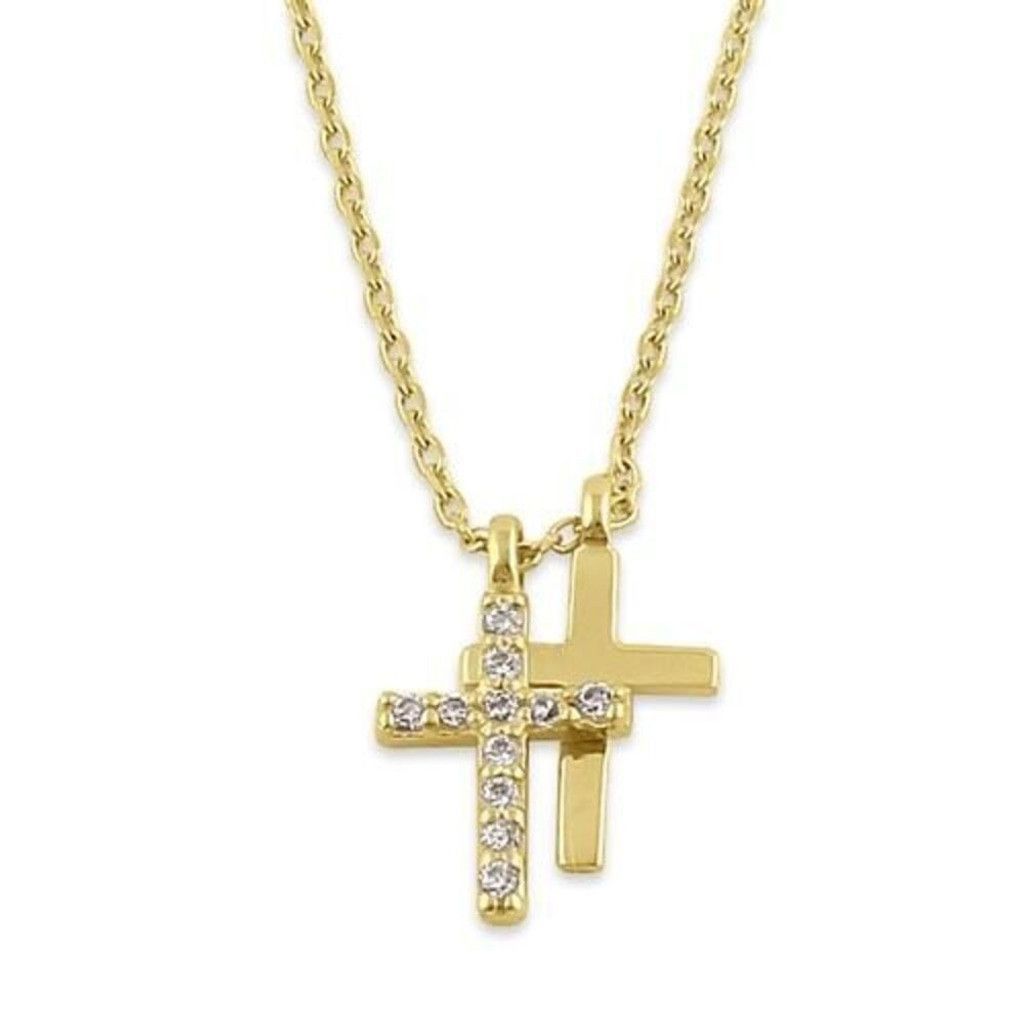 Other Solid 14K Gold Layered Cross Diamond 18”Necklace New Size ONE SIZE - 2 Thumbnail