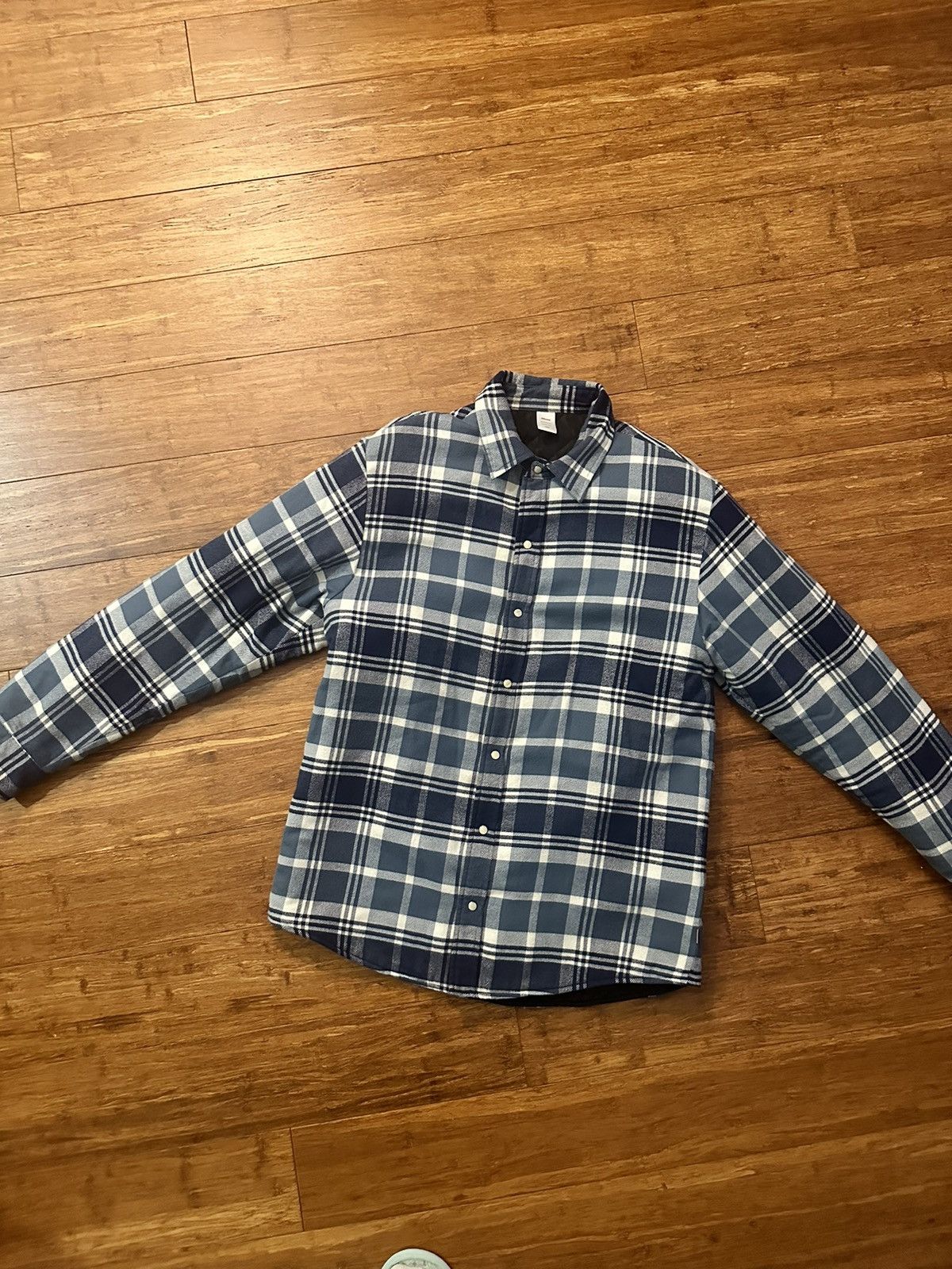 image of Jjjjound Blue Plaid Thermal Pearl Button Snap Jacket, Men's (Size Large)