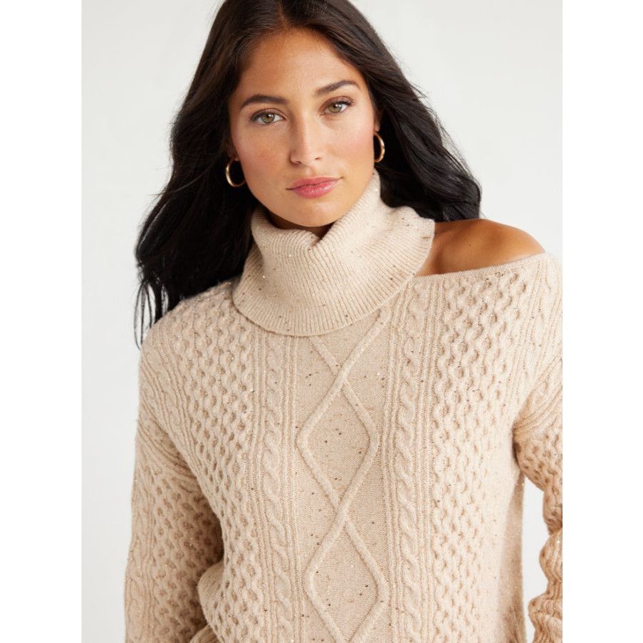 Other Sofia Jeans M Cream Cable Knit Cold Shoulder Turtleneck Swea Size M / US 6-8 / IT 42-44 - 9 Thumbnail