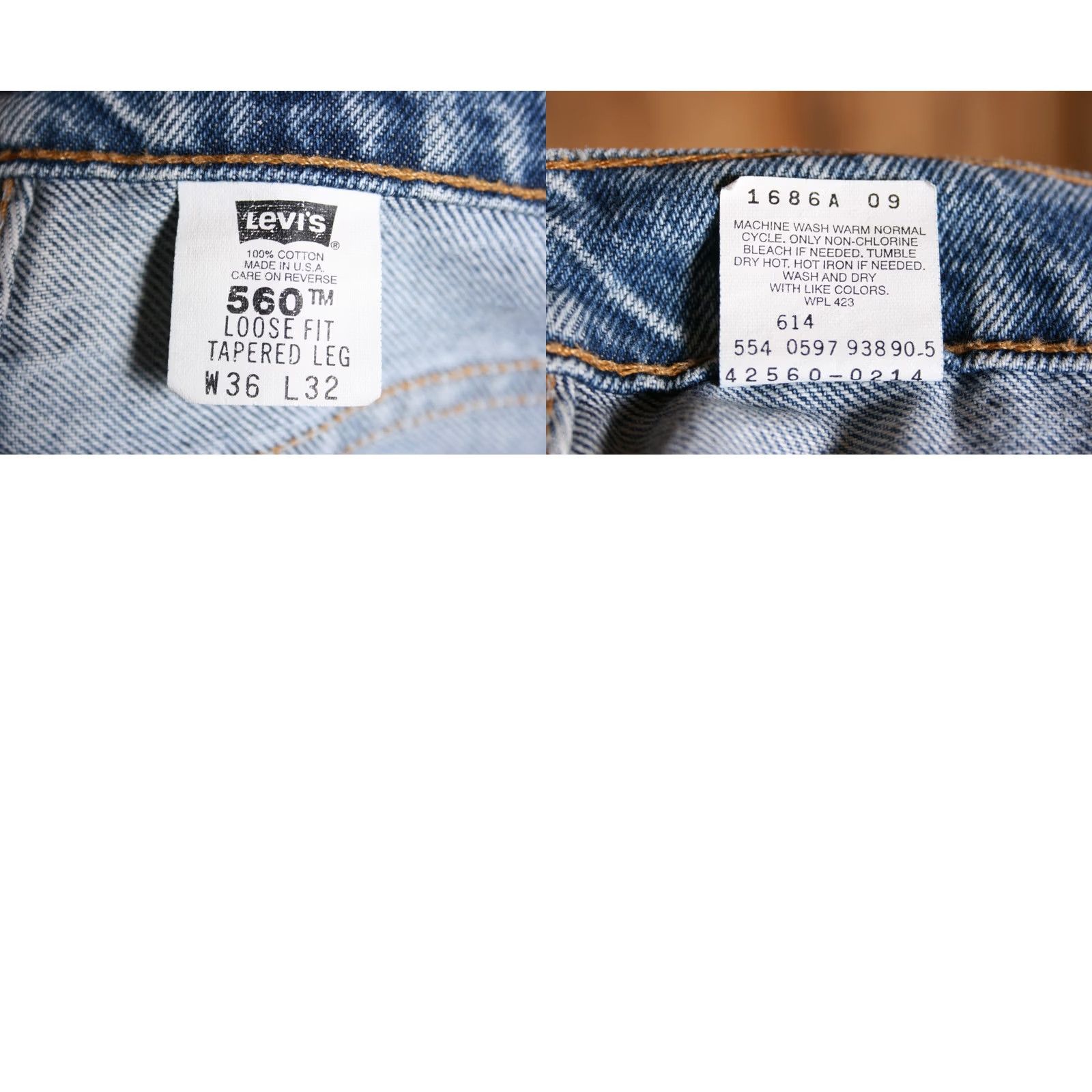 Levi's VINTAGE Levi's 560 Jeans Loose Fit Tapered Leg Blue 35x31 Men Denim Zip 560 Model 34x32 12.5 Rise High Regular Inseam 31 Size US 35 - 8 Thumbnail