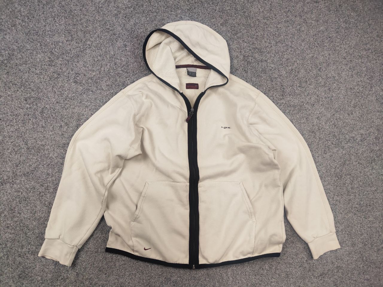 Nike Vintage 90's Cream Nike Embroidered Zip Hoodie Distressed Size US M / EU 48-50 / 2 - 9 Thumbnail