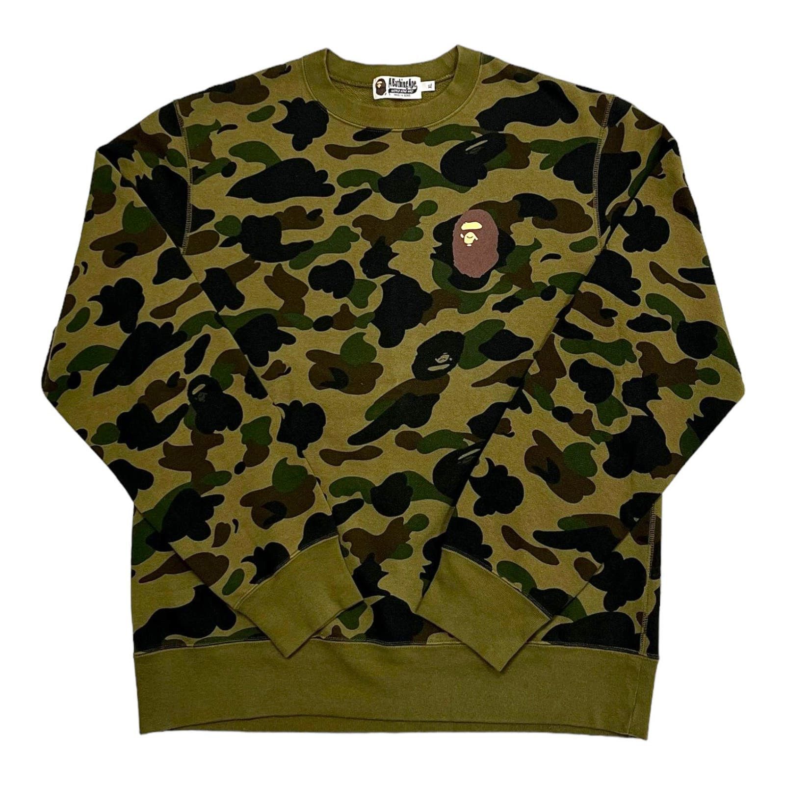 image of Bape 1St Camo Ape Head Crewneck Sweatshirt Green Pre-Owned, Men's (Size XL)