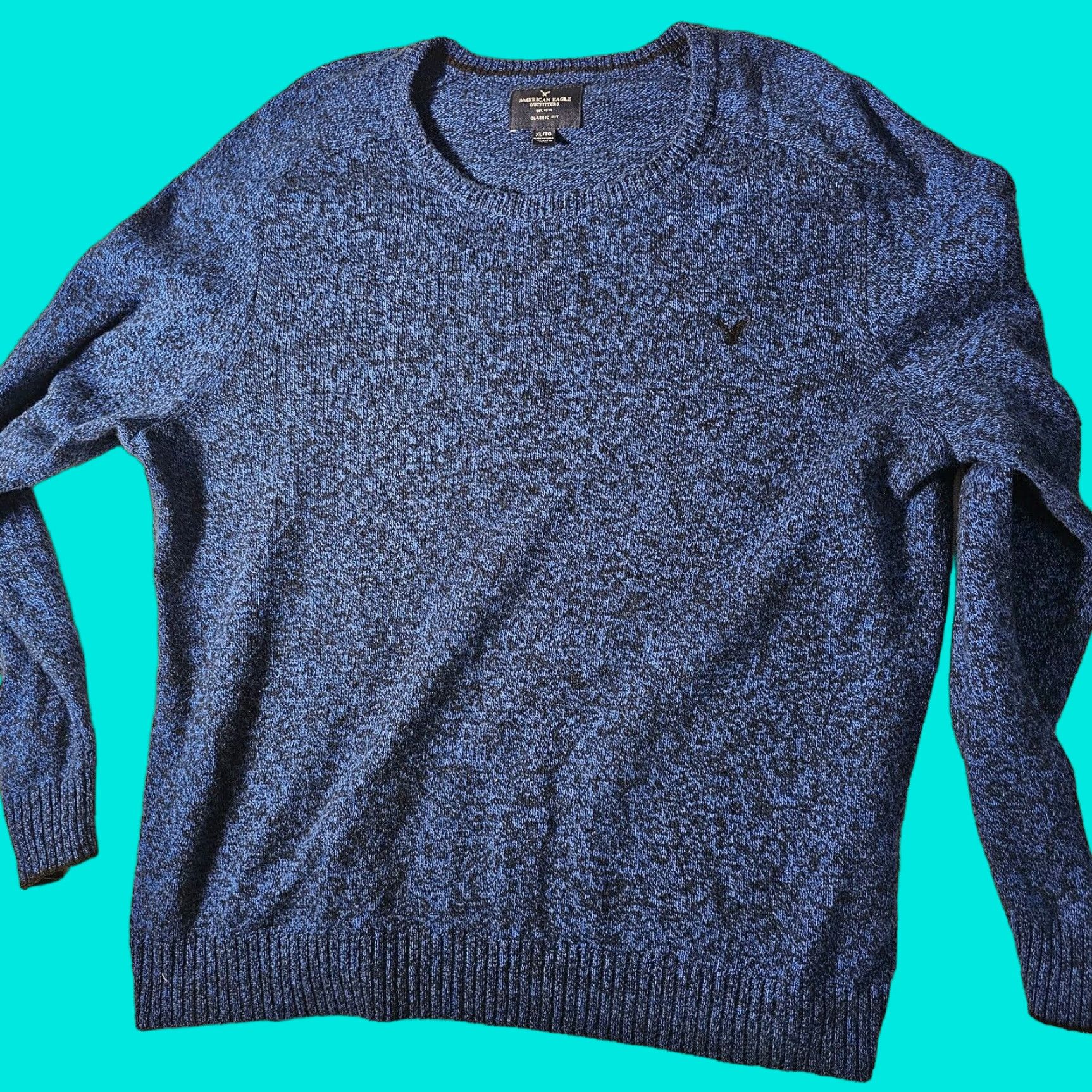 American Eagle Outfitters American Eagle Outfitters Sweater Men XL Classic Fit Crew Neck Wool Blend Blue Black Marled Knit Pullover All Seasons Baggy? (Oops) Size US XL / EU 56 / 4 - 1 Thumbnail