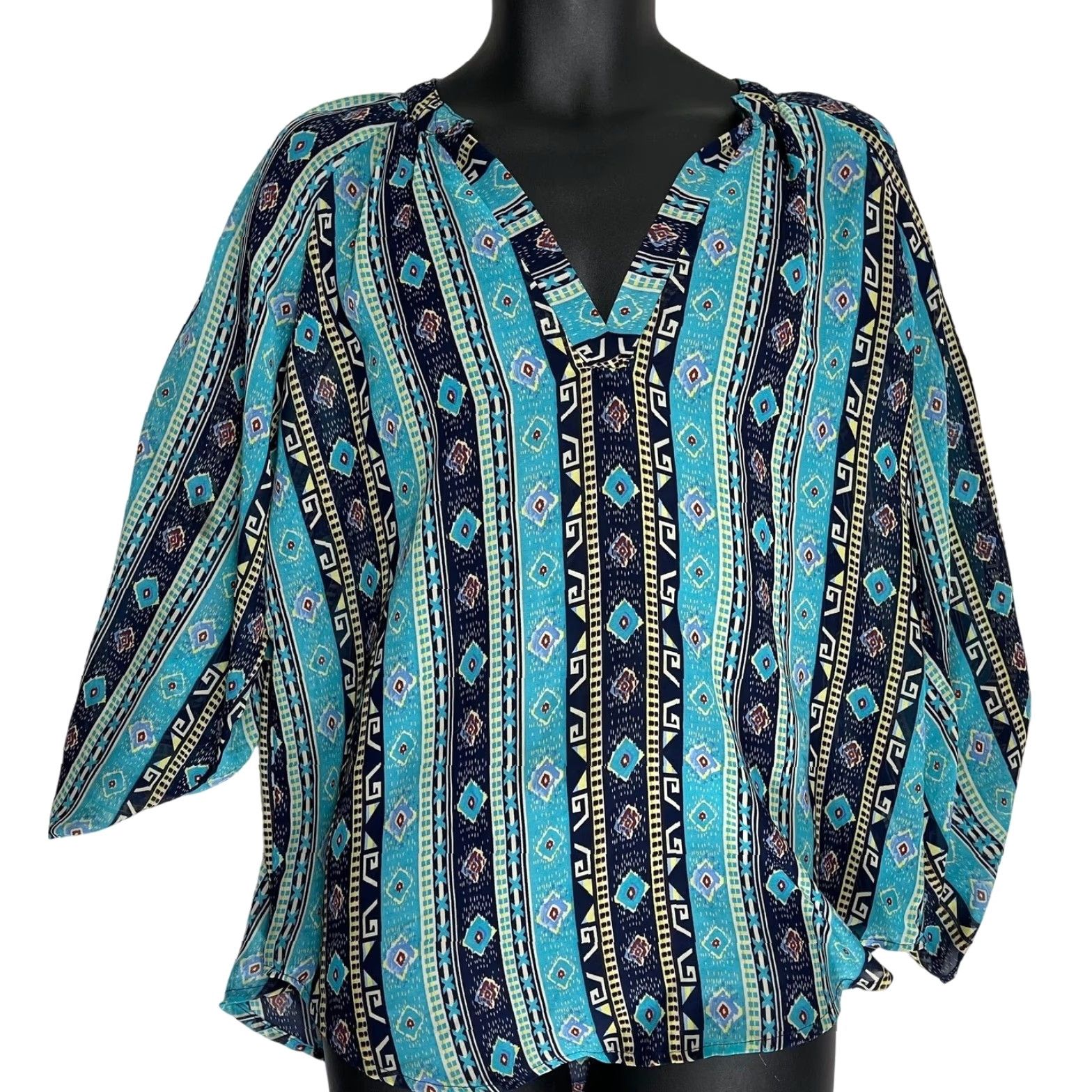 Vintage Urban mangoz Tunic Top Womens S Green Boho Hippie Artsy Long Sleeve V-Neck Size S / US 4 / IT 40 - 2 Thumbnail