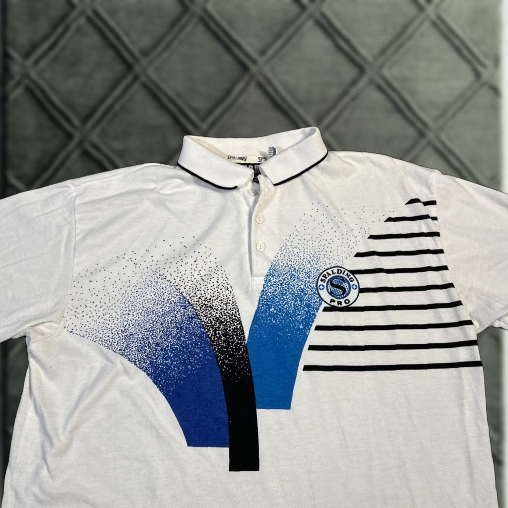 Spalding VINTAGE Spalding Tennis Pro Polo White Shirt XL Collared 80s, Unisex Adults, Polyester (if material given) Size US XL / EU 56 / 4 - 1 Thumbnail