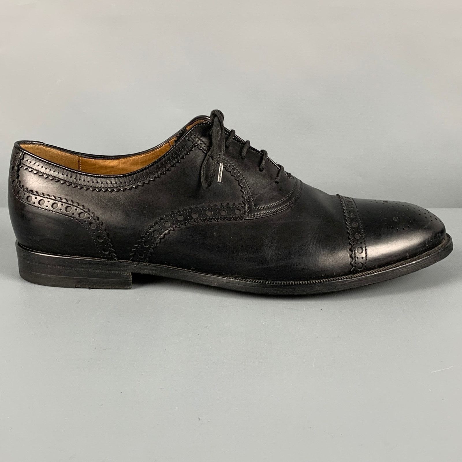 Gucci GUCCI Black Perforated Leather Oxford Cap Toe Lace Up Shoes Size US 9.5 / EU 42-43 - 2 Thumbnail