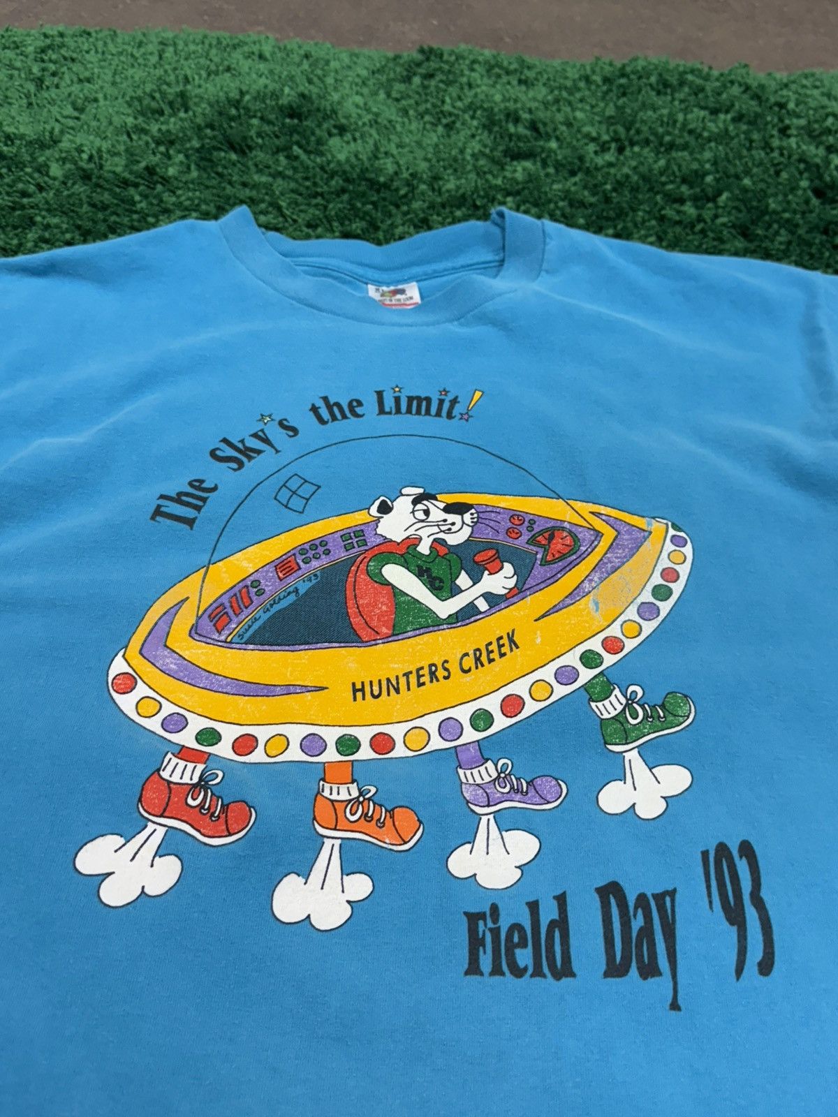Fruit Of The Loom × Vintage Vintage 90s Space Cat Flying Saucer Alien Tee XL Size US XL / EU 56 / 4 - 3 Thumbnail