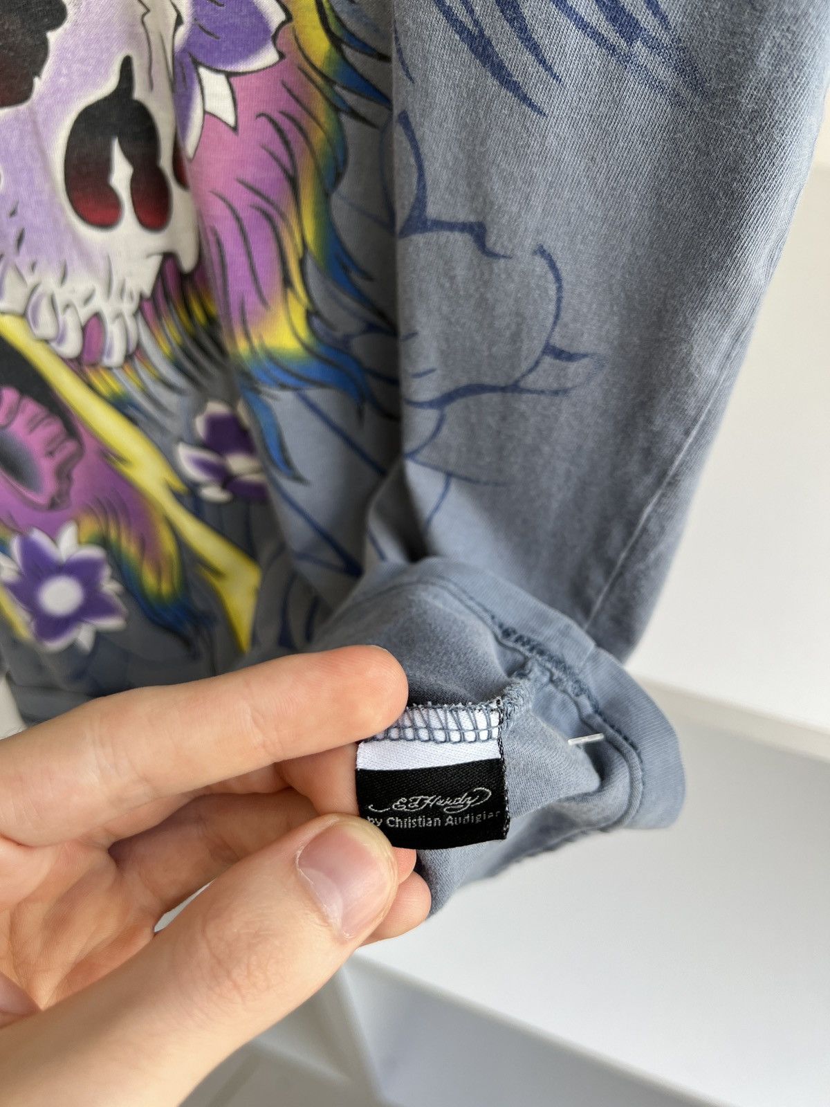 Ed Hardy × Vintage Vintage Ed Hardy Men Blue Lightning Skull Shirt Size US M / EU 48-50 / 2 - 8 Thumbnail
