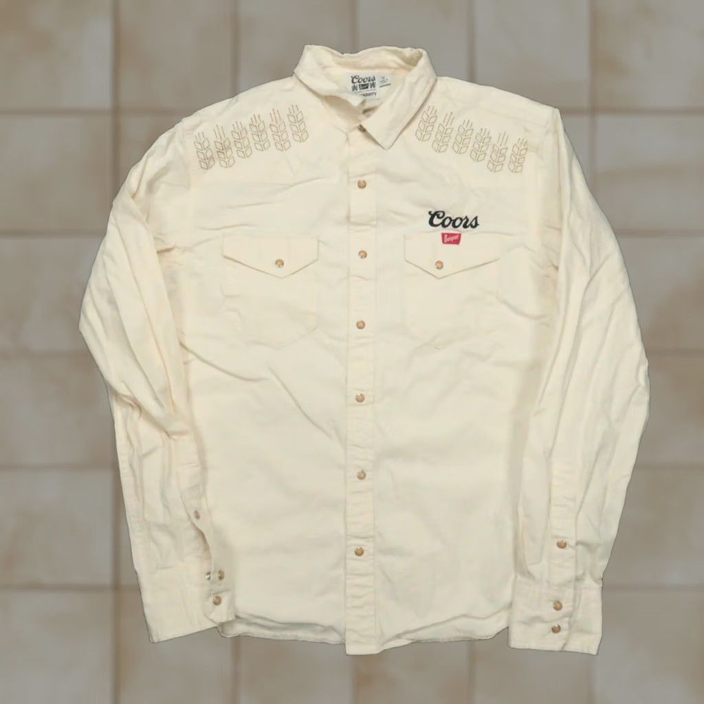 Huckberry Coors Banquet Shirt Mens Medium Beige Western Pearl Snap Long Sleeve Size US M / EU 48-50 / 2 - 1 Thumbnail