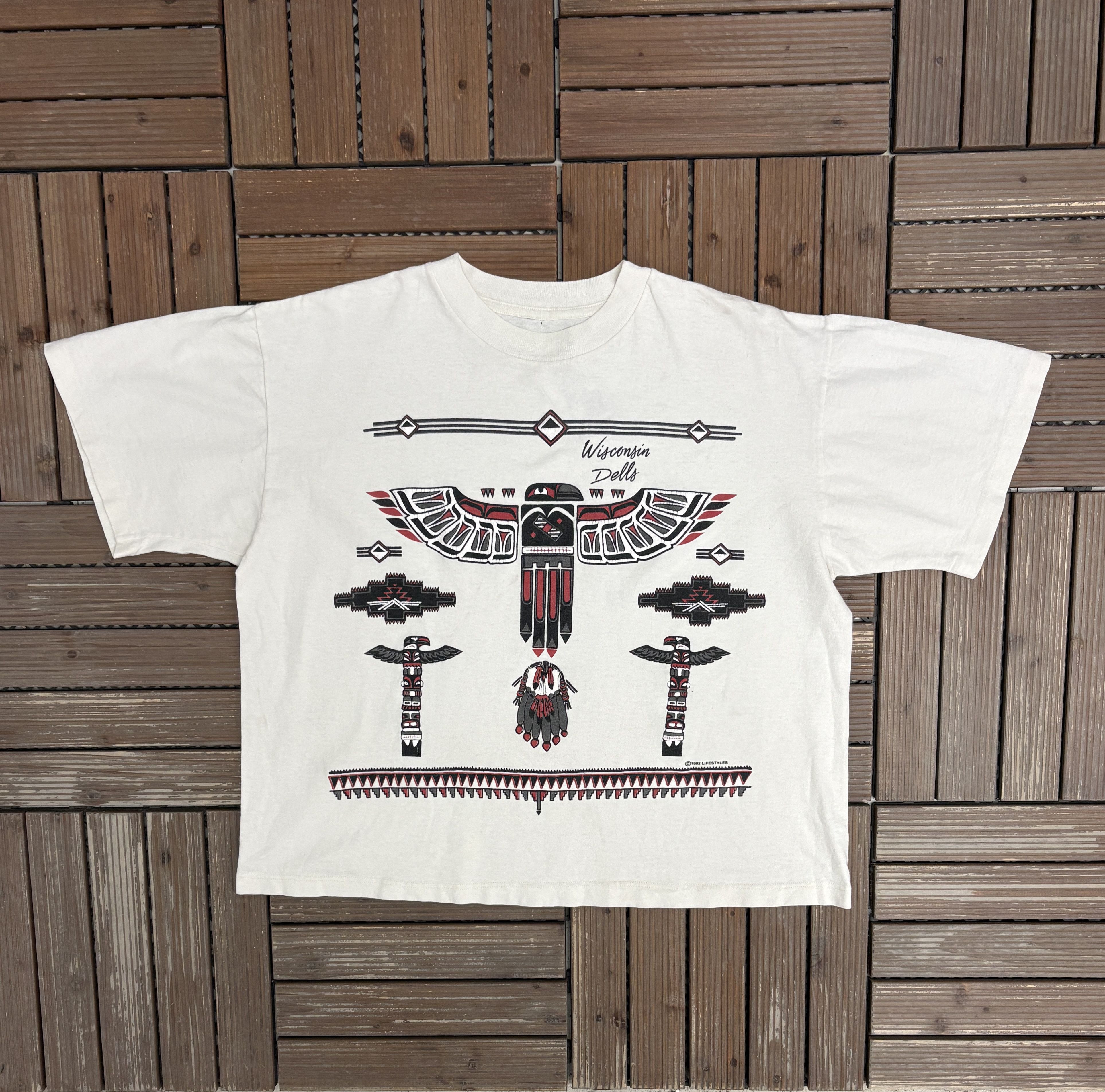 Vintage Wisconsin Dells Abstract Art Vintage White T-Shirt Tee Size US L / EU 52-54 / 3 - 1 Thumbnail
