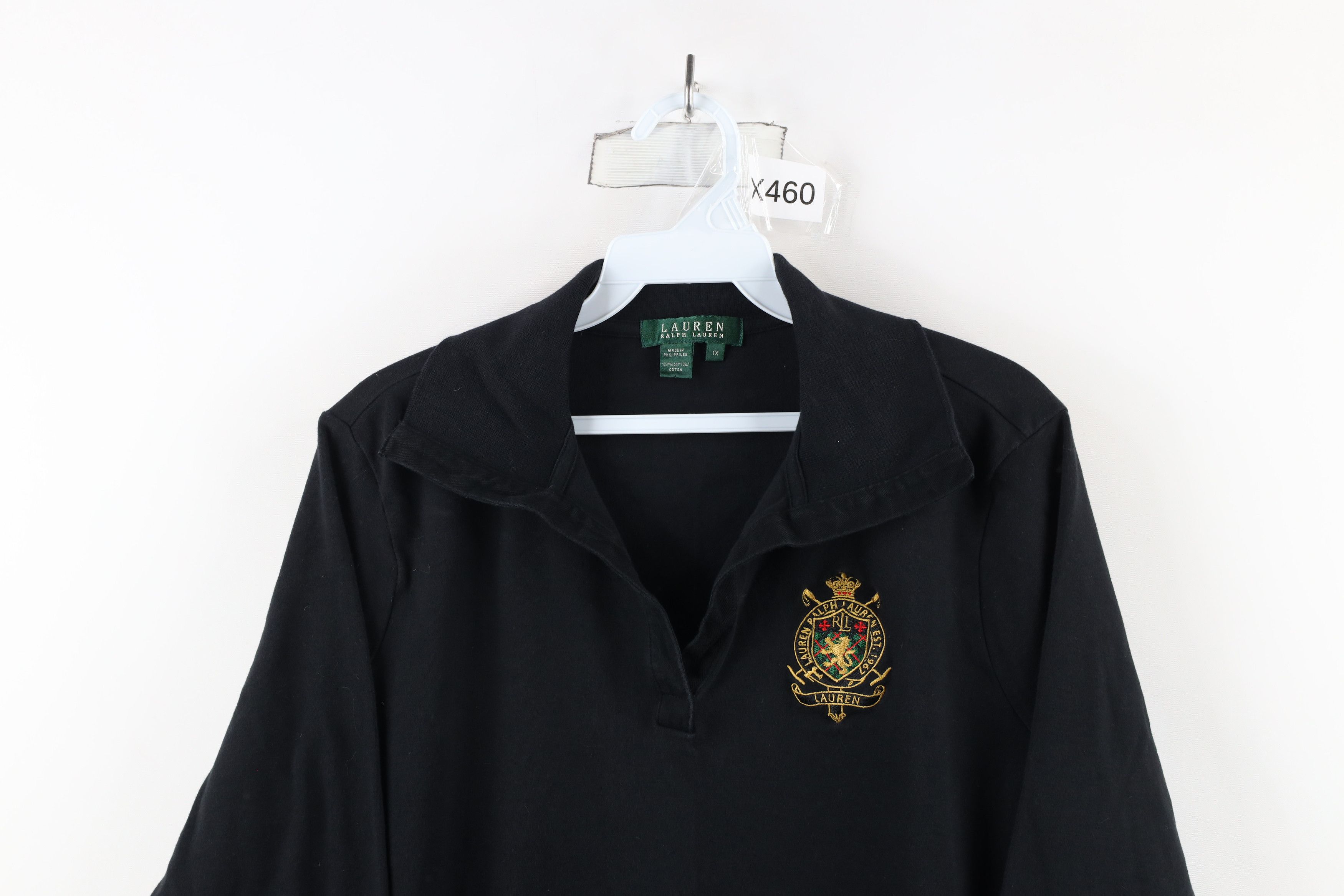 Ralph Lauren × Vintage Vintage 90s Ralph Lauren Out Crest 3/4 Sleeve Polo Black Size XL / US 12-14 / IT 48-50 - 2 Thumbnail