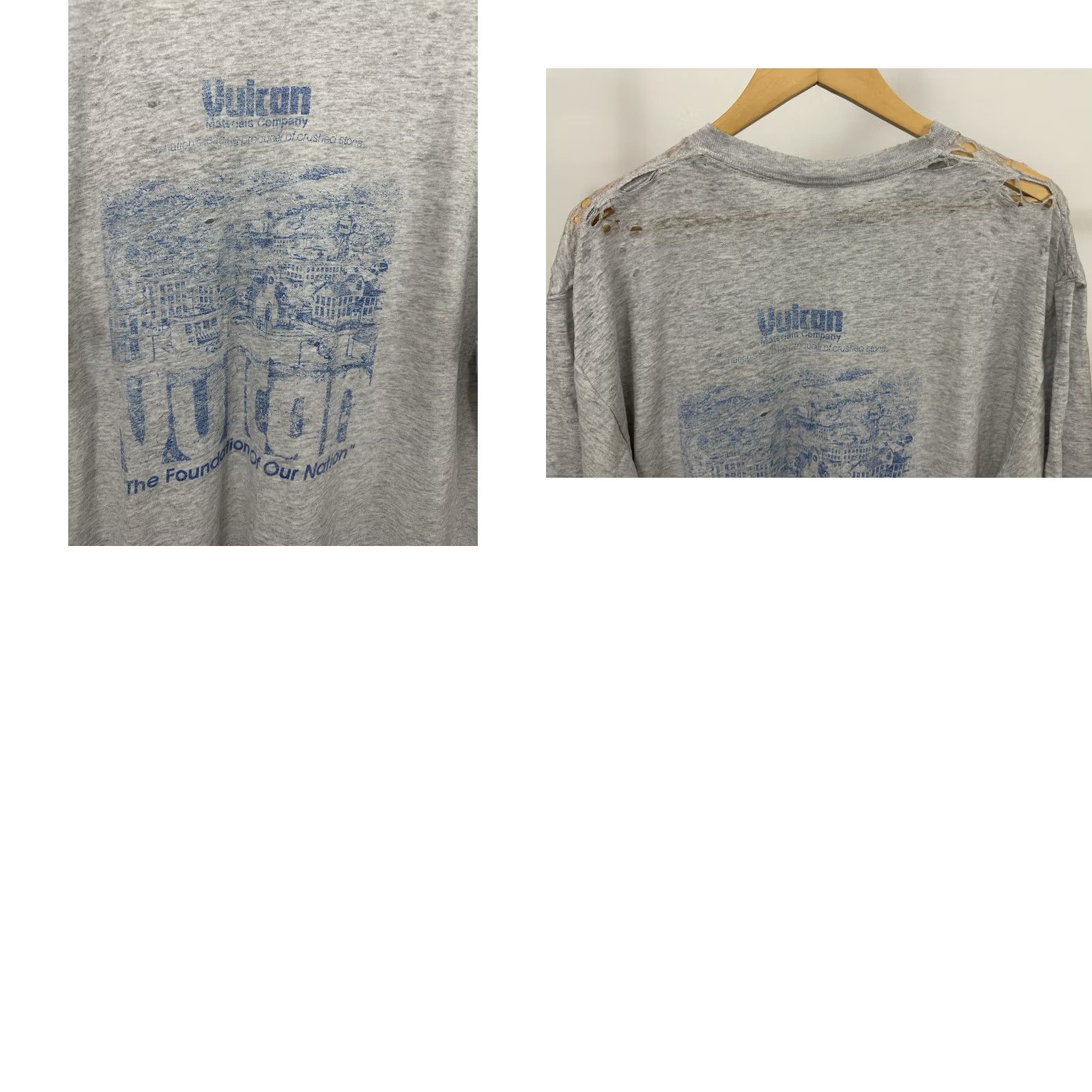 Jerzees JERZEES T-Shirt VTG Vulcan Super Paper Thin Thrashed Distressed Worn Burnout Work XL Gray Mens Size US XL / EU 56 / 4 - 8 Thumbnail