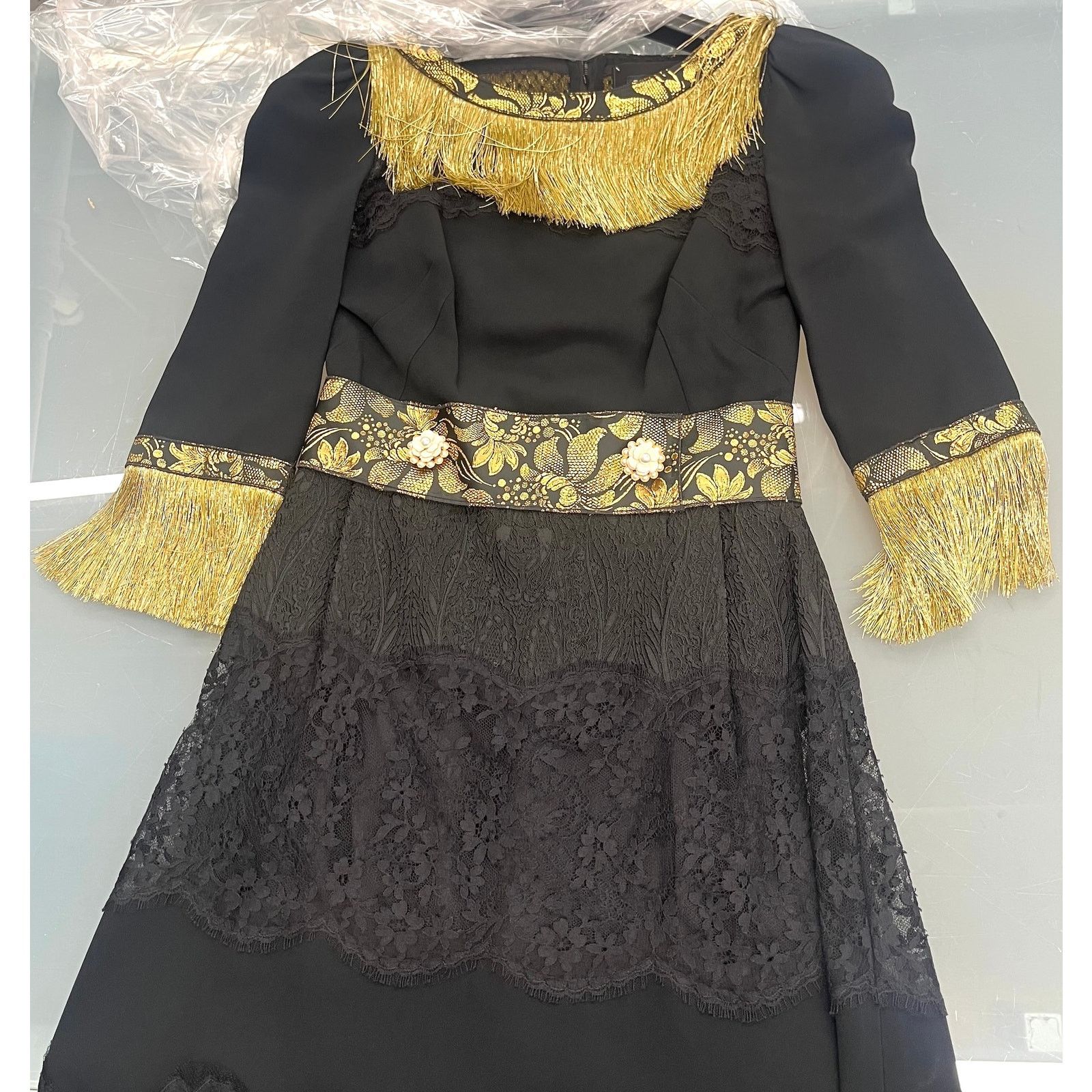 Dolce & Gabbana Dolce & Gabbana Black Gold Fringe Mini Lace dress IT 42 M Size M / US 6-8 / IT 42-44 - 6 Thumbnail