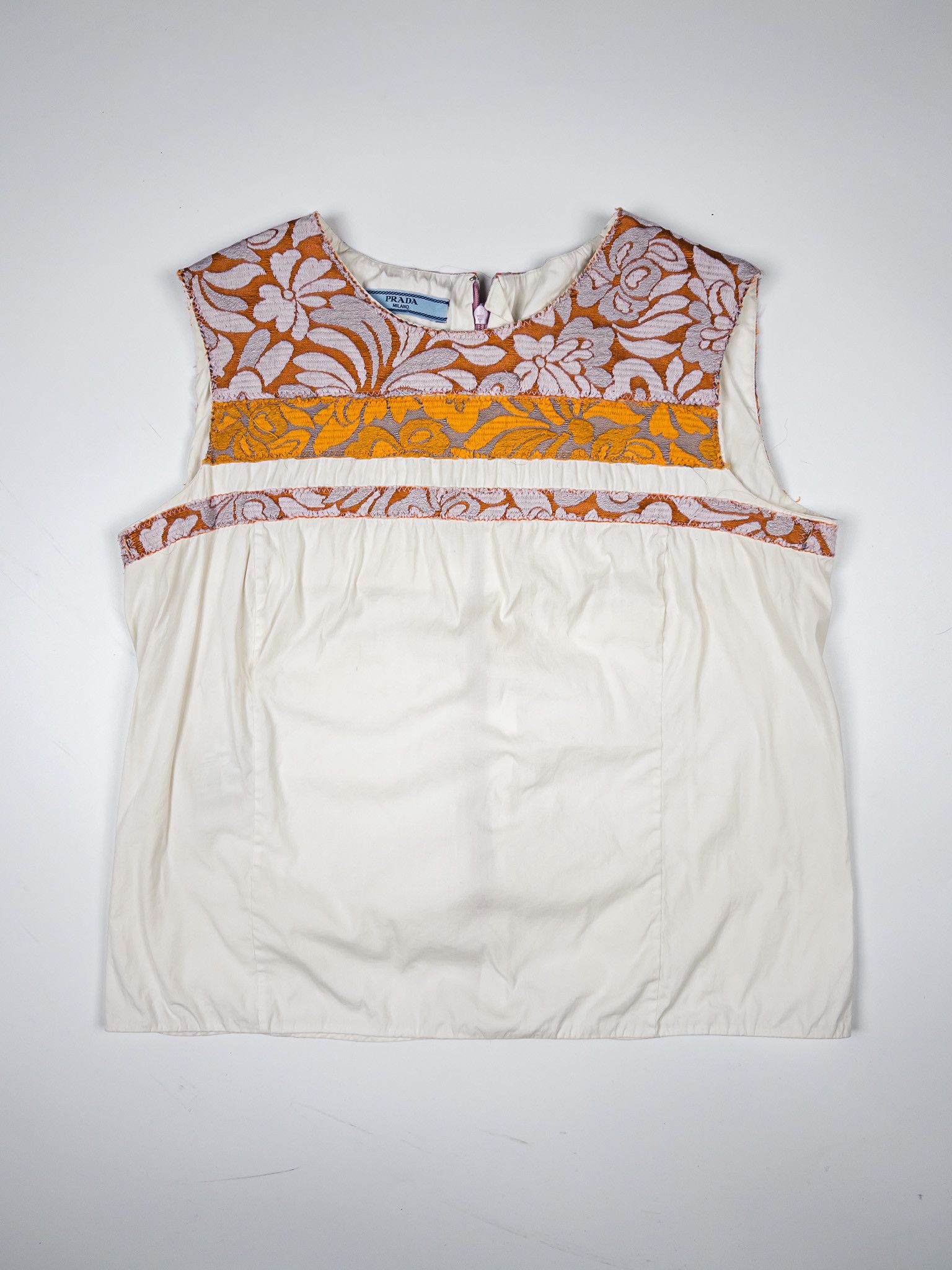 Prada Prada Embroidered Floral Cotton Sleeveless Top White IT 40 Size S / US 4 / IT 40 - 1 Thumbnail