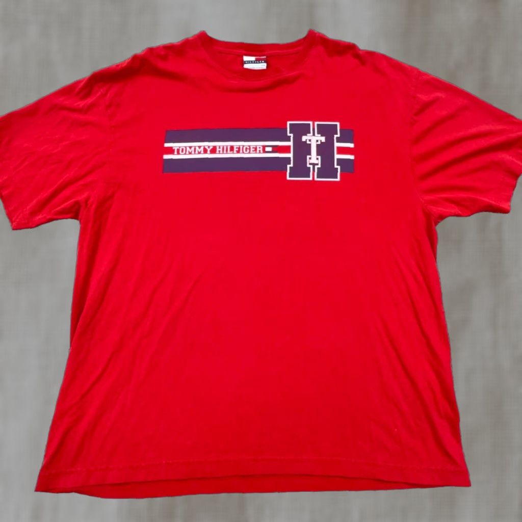 Tommy Hilfiger VINTAGE Tommy Hilfiger Shirt Men XL Red Blue Tee Spell Out 90s Y2K 2000s Logo 69 Size US XL / EU 56 / 4 - 1 Thumbnail
