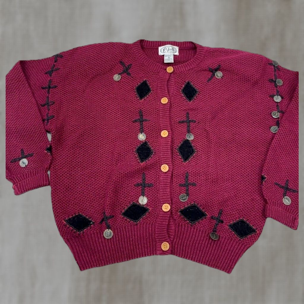 Vintage VINTAGE P Galli Cardigan Sweater Women M Red Knit Cotton Ramie 90s Y2K Classic Charmed Accessories Mens? Size M / US 6-8 / IT 42-44 - 1 Thumbnail