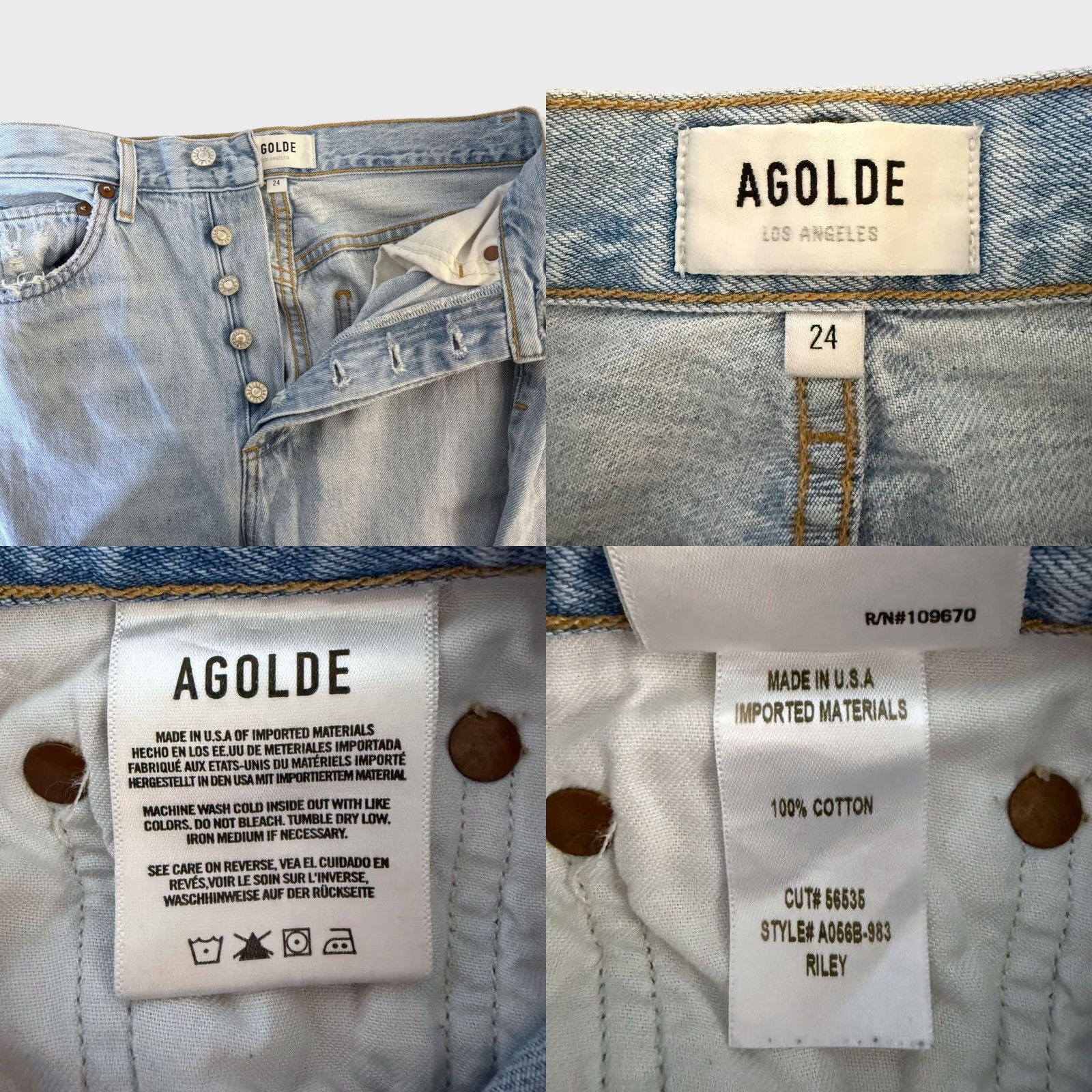 Agolde AGOLDE Riley High-Rise Straight Crop Jeans Blue Distressed Button-Fly Women's 24 Denim 5-Pocket Inseam 25"} Size 42" / US 20 - 8 Thumbnail
