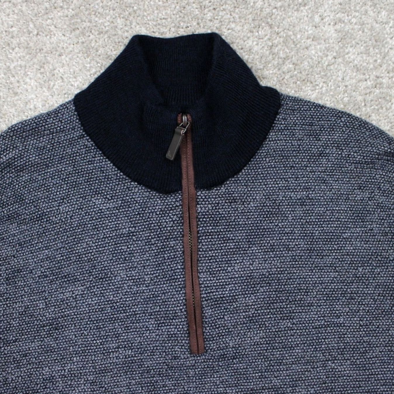 UNTUCKit UNTUCKit Sweatshirt Mens Medium Gray Belguardo Jacquard 1/4 Zip Fine Merino Wool Size US M / EU 48-50 / 2 - 5 Thumbnail