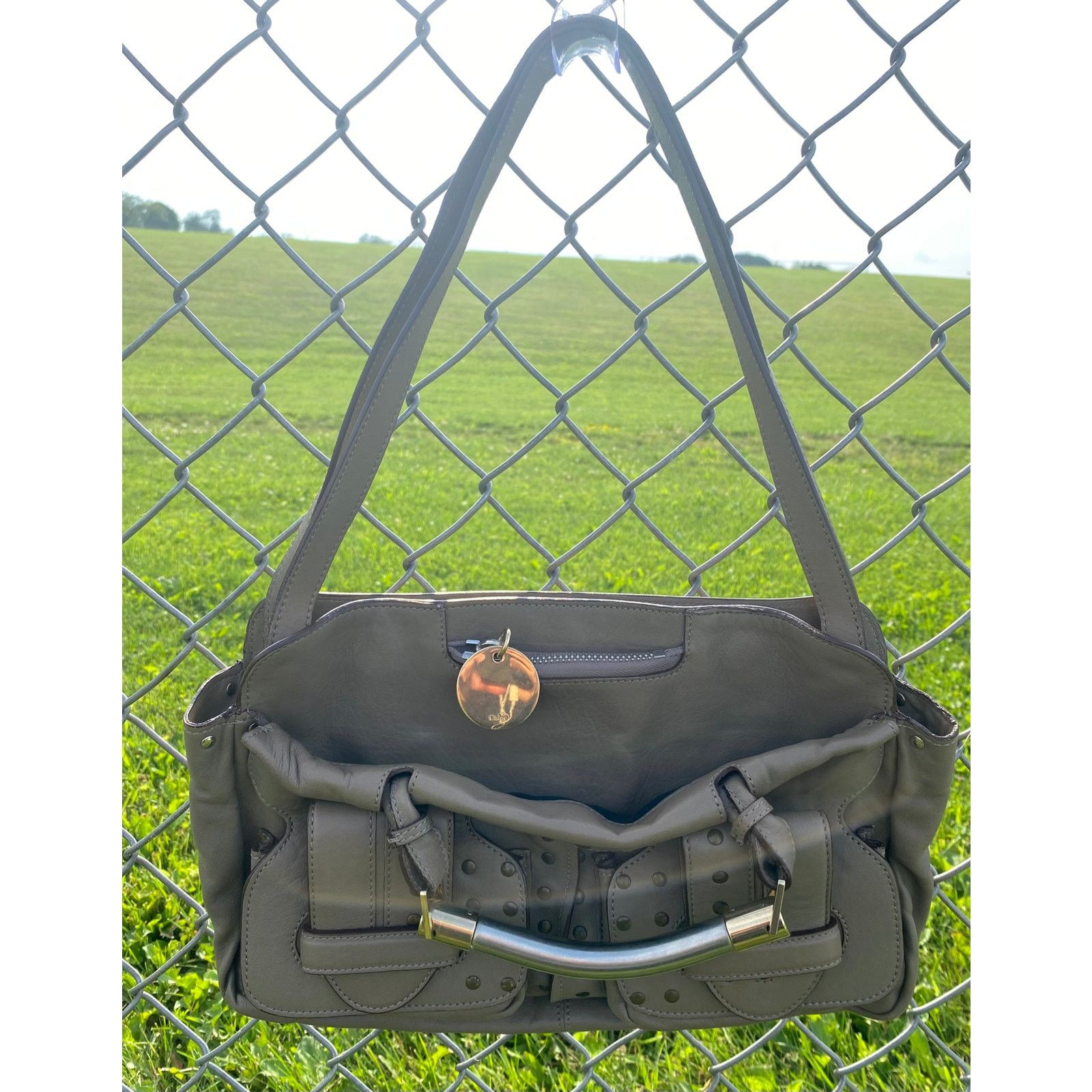 Chloe Vintage 00's Chloé Saskia Grey Leather Studded Tote Size ONE SIZE - 2 Thumbnail