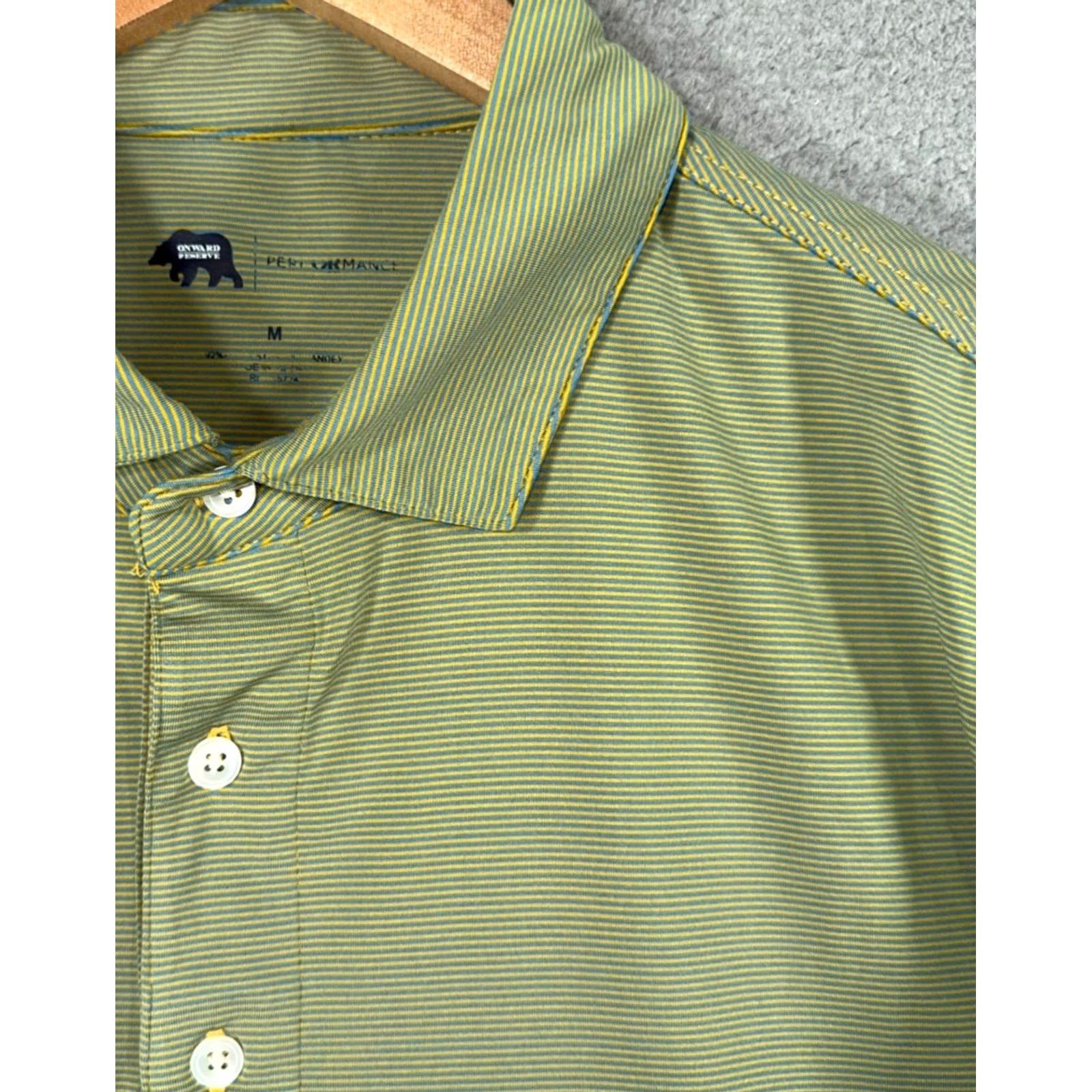 Vintage Onward Reserve Polo Mens M Green Blue Yellow Pinstripe Short Sleeve Button Collar Logo Performance Golf Shirt Size US M / EU 48-50 / 2 - 3 Thumbnail