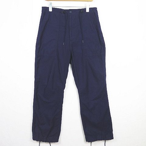 Cropped Pants String Fatigue Cotton Navy