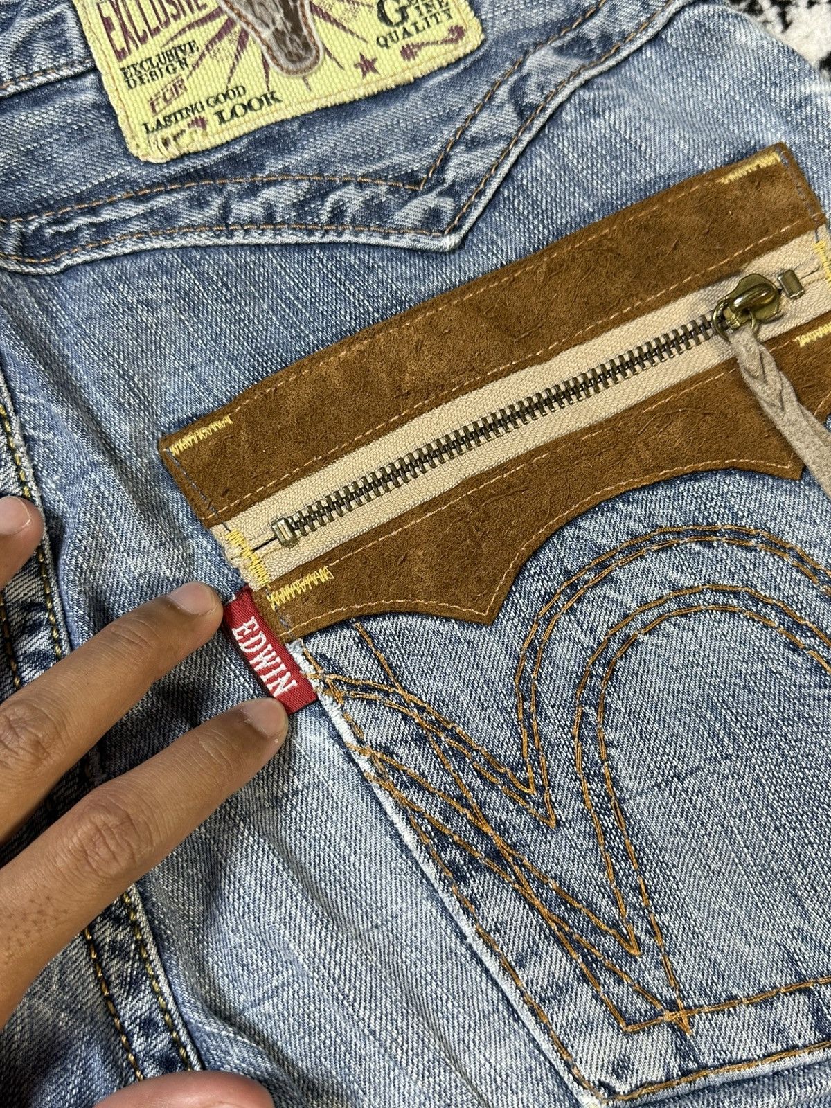If Six Was Nine 2000s Vintage Edwin XV Distressed Rusty Jeans Sky Blue Size US 30 / EU 46 - 14 Thumbnail