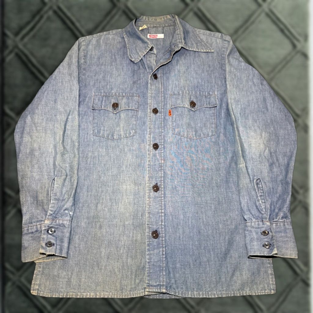 Levi's VINTAGE Levi's Denim Button-Up Shirt MEN Long Sleeve M Blue 1970s Orange Tab (Size M) Size US M / EU 48-50 / 2 - 1 Thumbnail