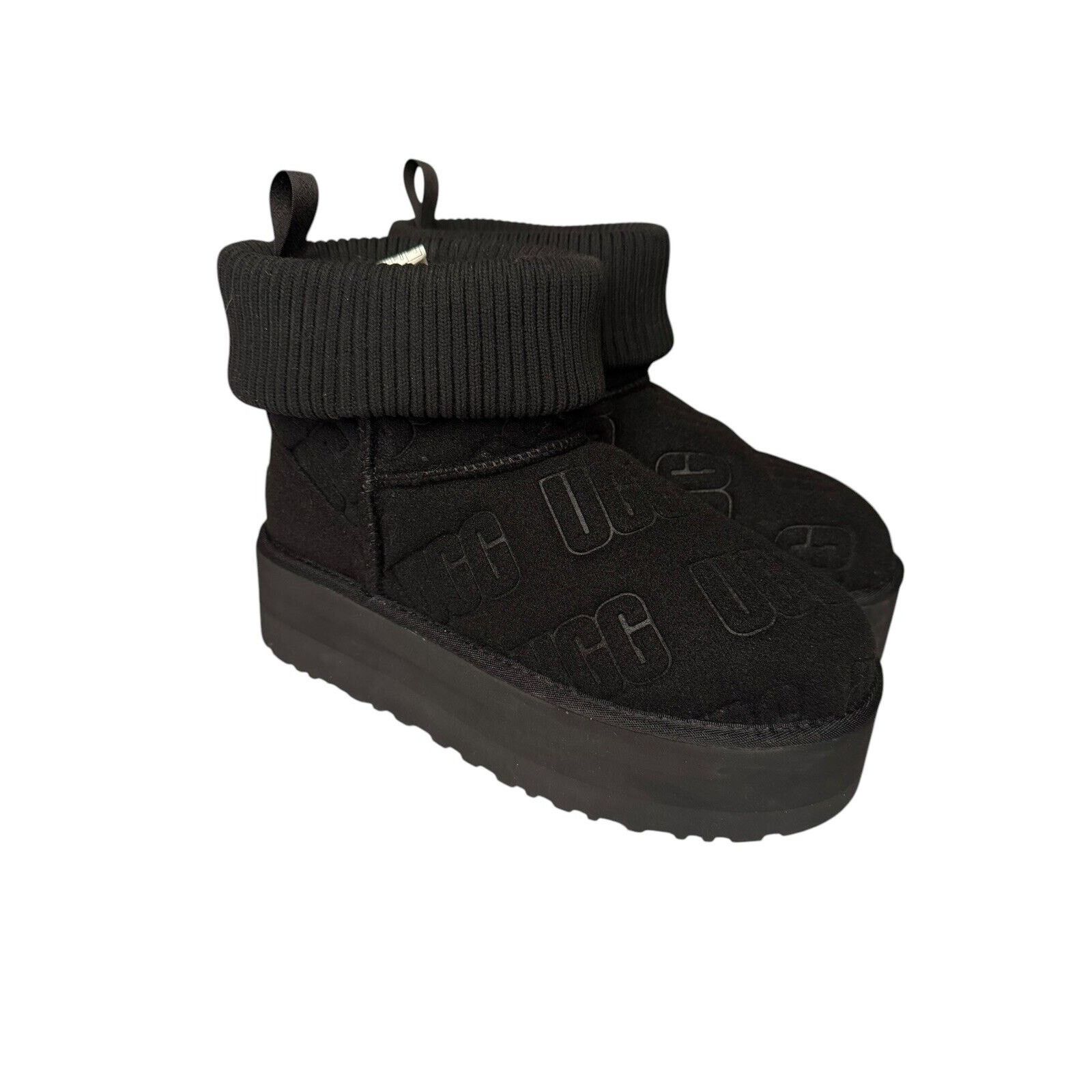 UGG NEW Classic Mini Platform Felted Black Sheepskin Boots