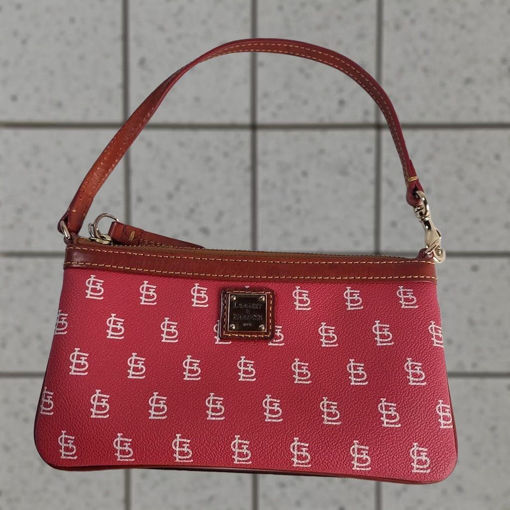Dooney & Bourke Dooney & Bourke St Louis Cardinals MLB Wristlet Red Leather Logo Purse Clutch Women Small Pebble Grain Zip Wrist Strap Cardboard not included Size ONE SIZE - 1 Thumbnail