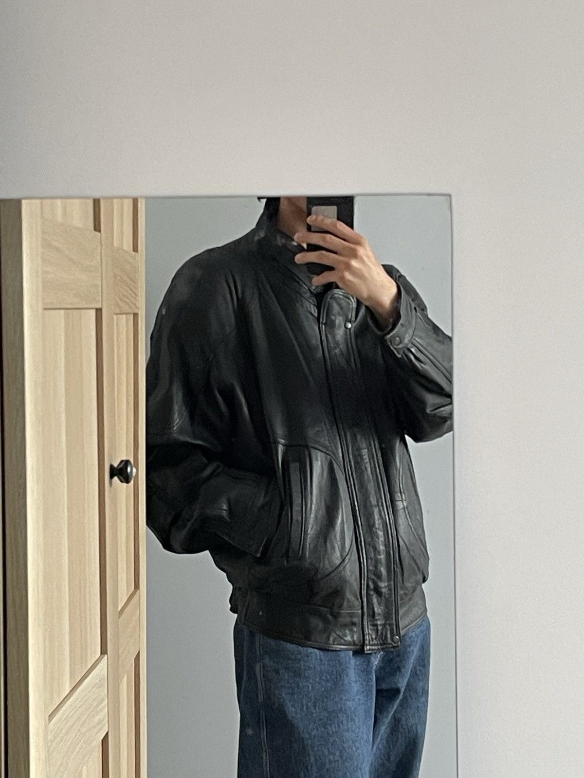 Vintage Vintage Y2k Black Real Leather Zip Bomber Jacket Avant Garde Size US XL / EU 56 / 4 - 2 Thumbnail