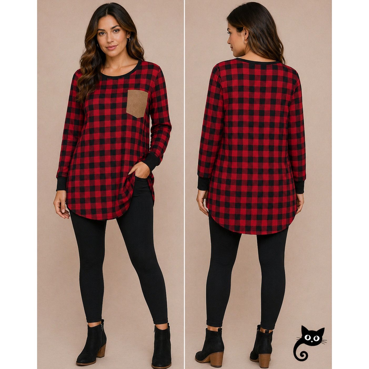 Other NWT Marleylilly Red Black Buffalo Plaid Pocket Flannel Tunic Size XS / US 0-2 / IT 36-38 - 3 Thumbnail