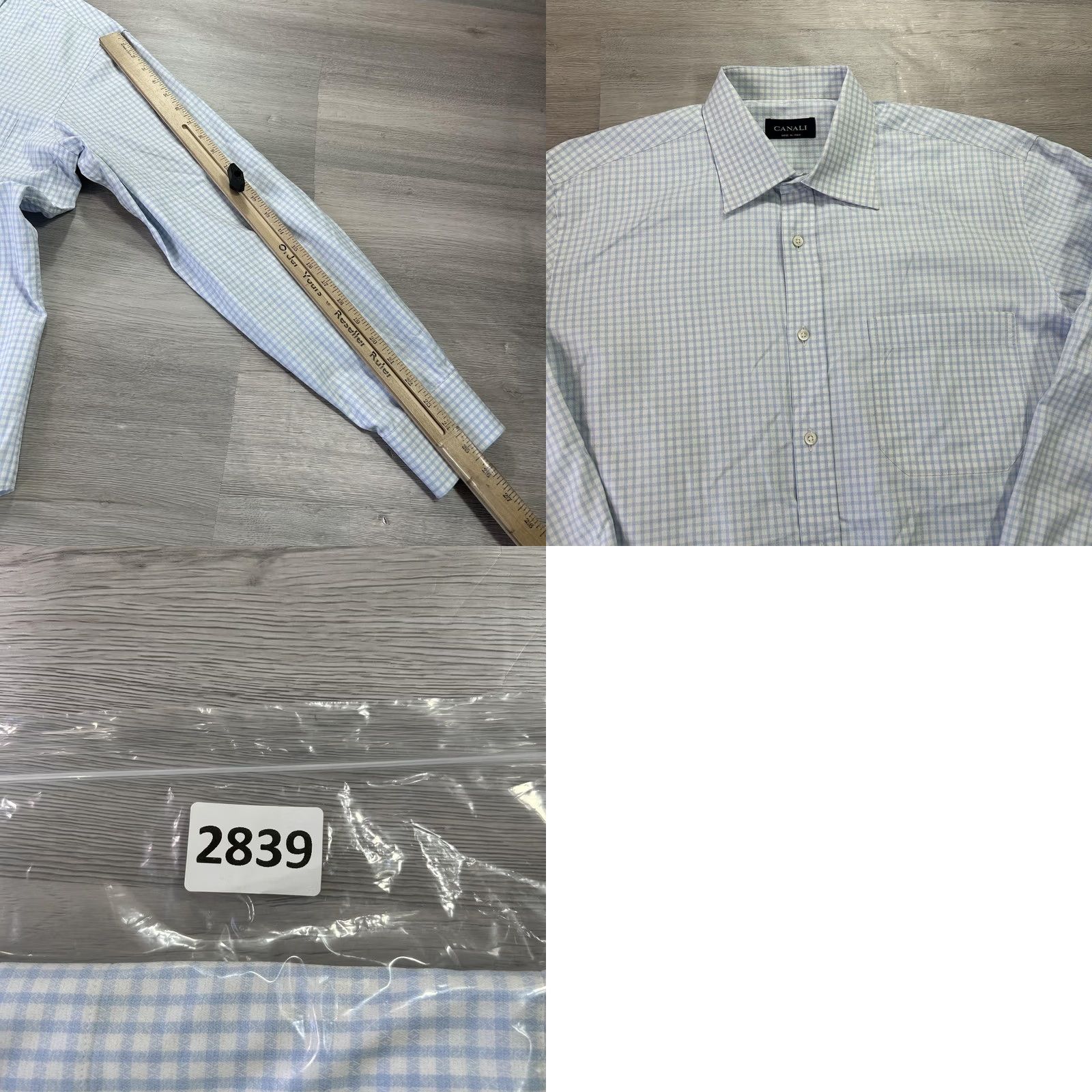 Canali Canali Dress Shirt Mens 17 Gingham Classic Fit Blue 100% Cotton Italy Long Sleeve Spread Collar Business Mens 17 Neck 34/35 Sleeve Size 46R - 8 Thumbnail