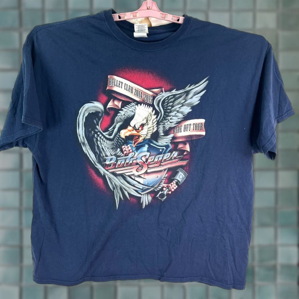 Gildan Bob Seger Ride Out Tour 2014/15 T-Shirt Mens 2XL Blue Graphic Print Gildan Regular Fit Band USA Size US XXL / EU 58 / 5 - 1 Thumbnail