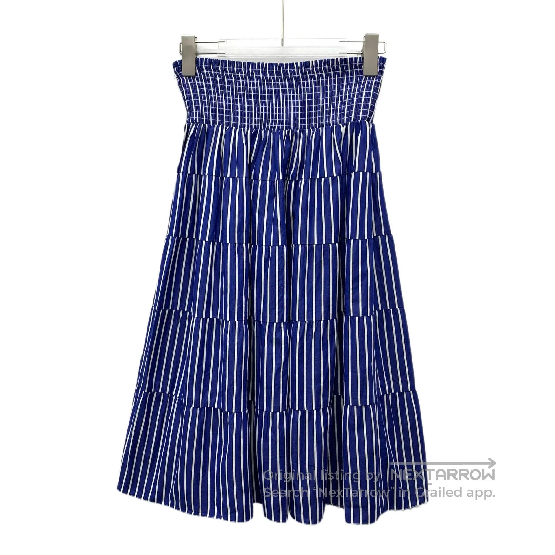 Prada Prada Dark blue striped cotton casual pleated half-skirt| Size 39" - 2 Thumbnail