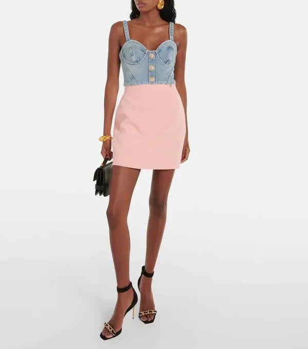 Balmain o1s1wg110725 Cropped Denim Bustier in Blue Size S / US 4 / IT 40 - 2 Thumbnail
