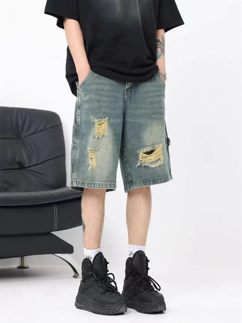 Designer × Japanese Brand Washed Blue Harajuku Style Hole Breaking Loose Denim Shorts Size US 33 - 2 Thumbnail