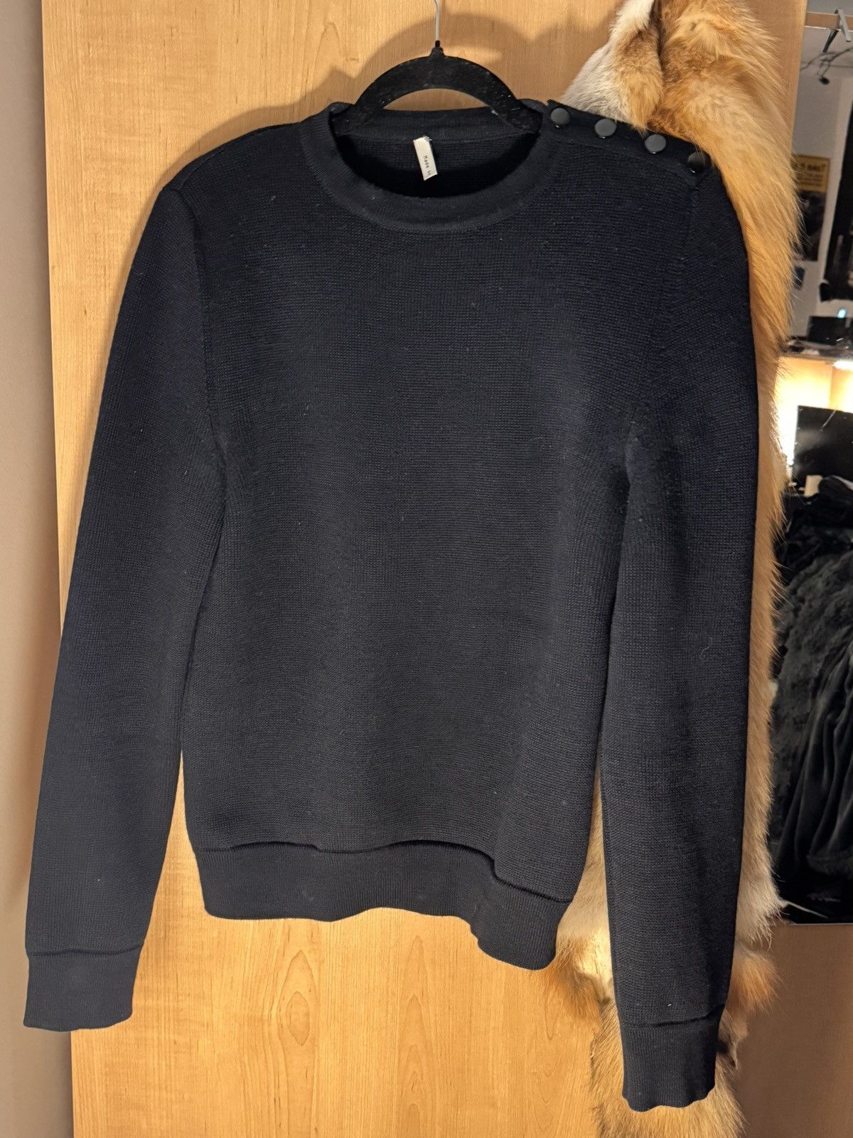 Balenciaga Dark Blue Balenciaga Wool shoulder button Sweater Size US S / EU 44-46 / 1 - 1 Thumbnail