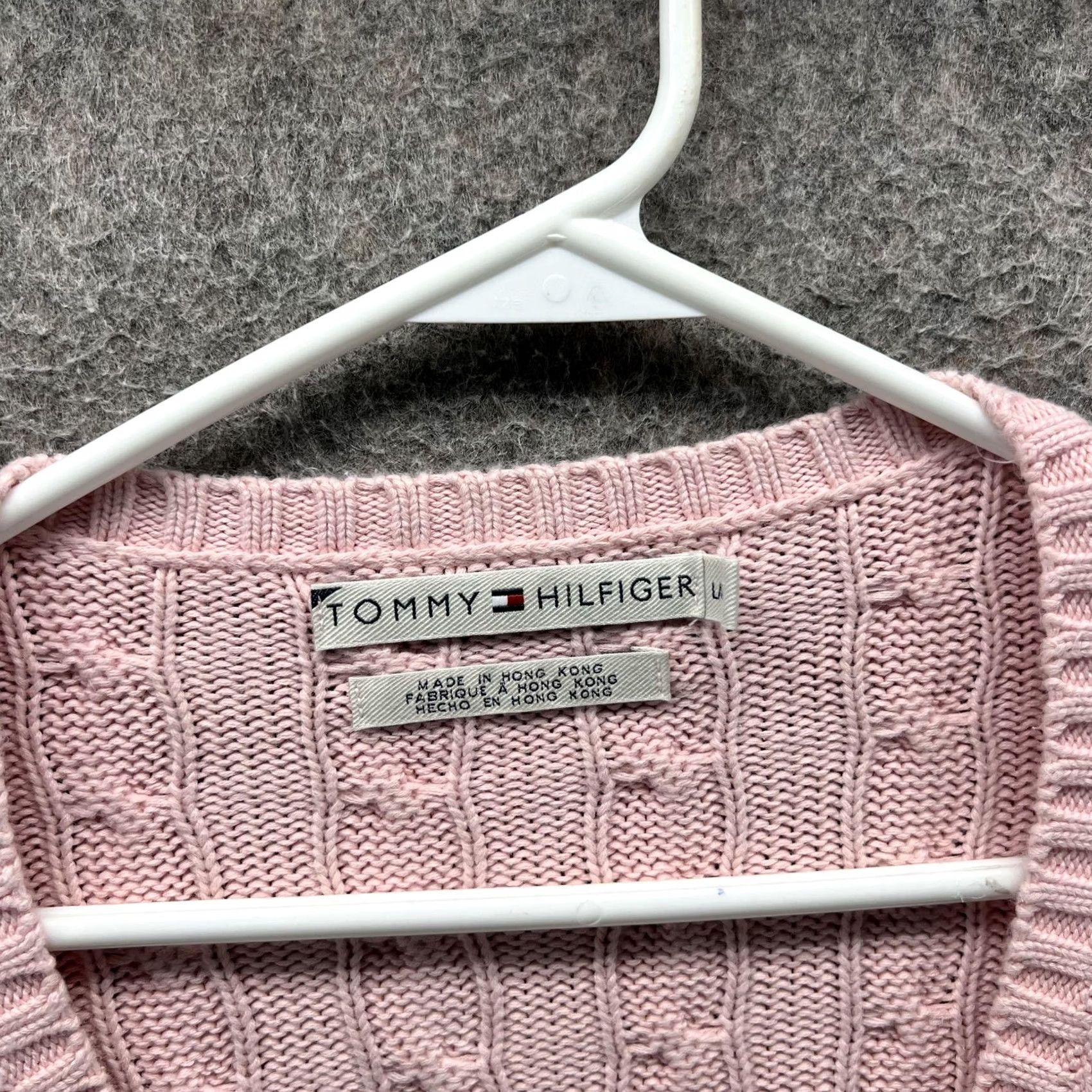 Tommy Hilfiger Tommy Hilfiger Sweater Womens Medium Pink Cable Knit V-Neck Pullover Cotton Size M / US 6-8 / IT 42-44 - 3 Thumbnail