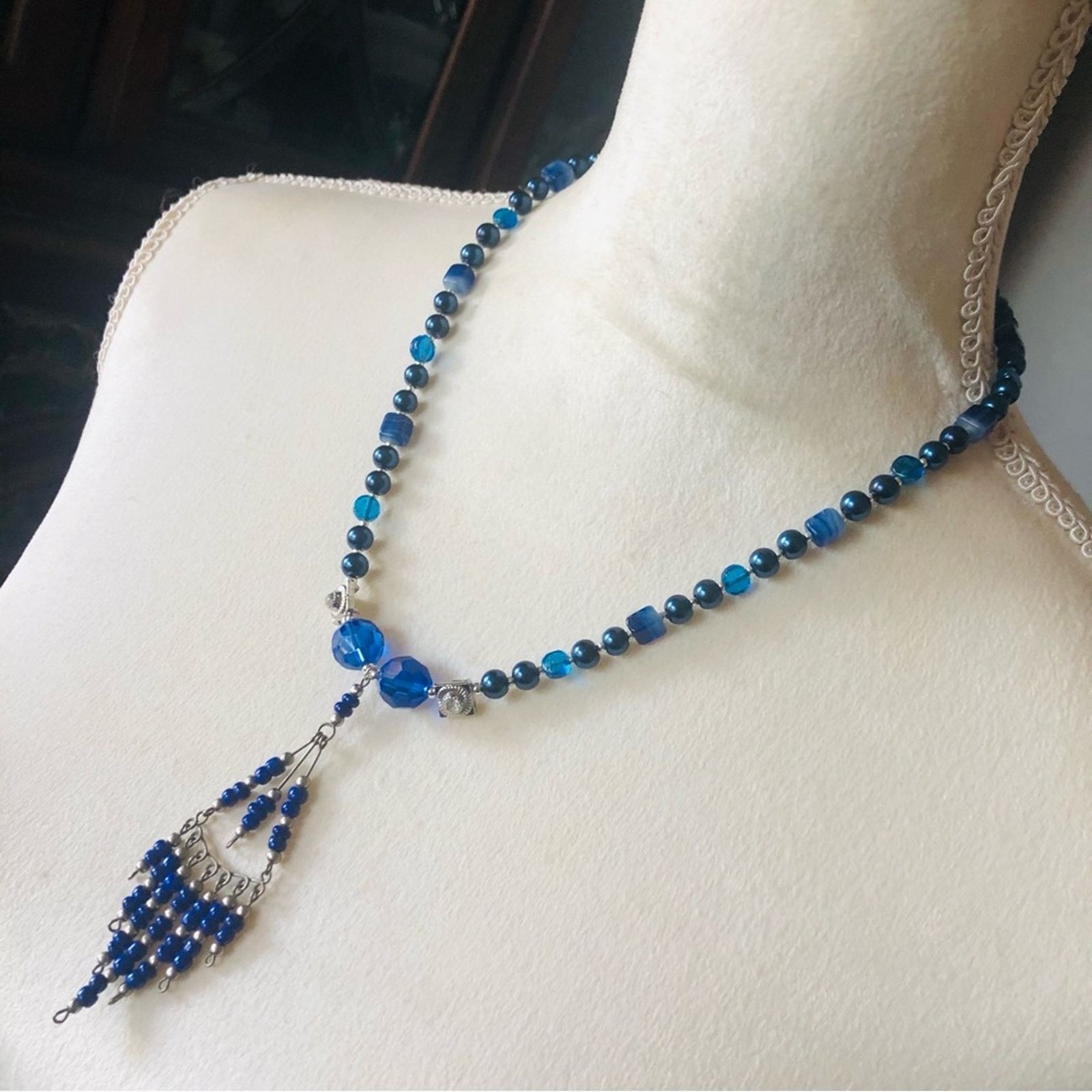Handmade Handcrafted repurpose royal blue seed bead Pearl necklace Size ONE SIZE - 4 Thumbnail